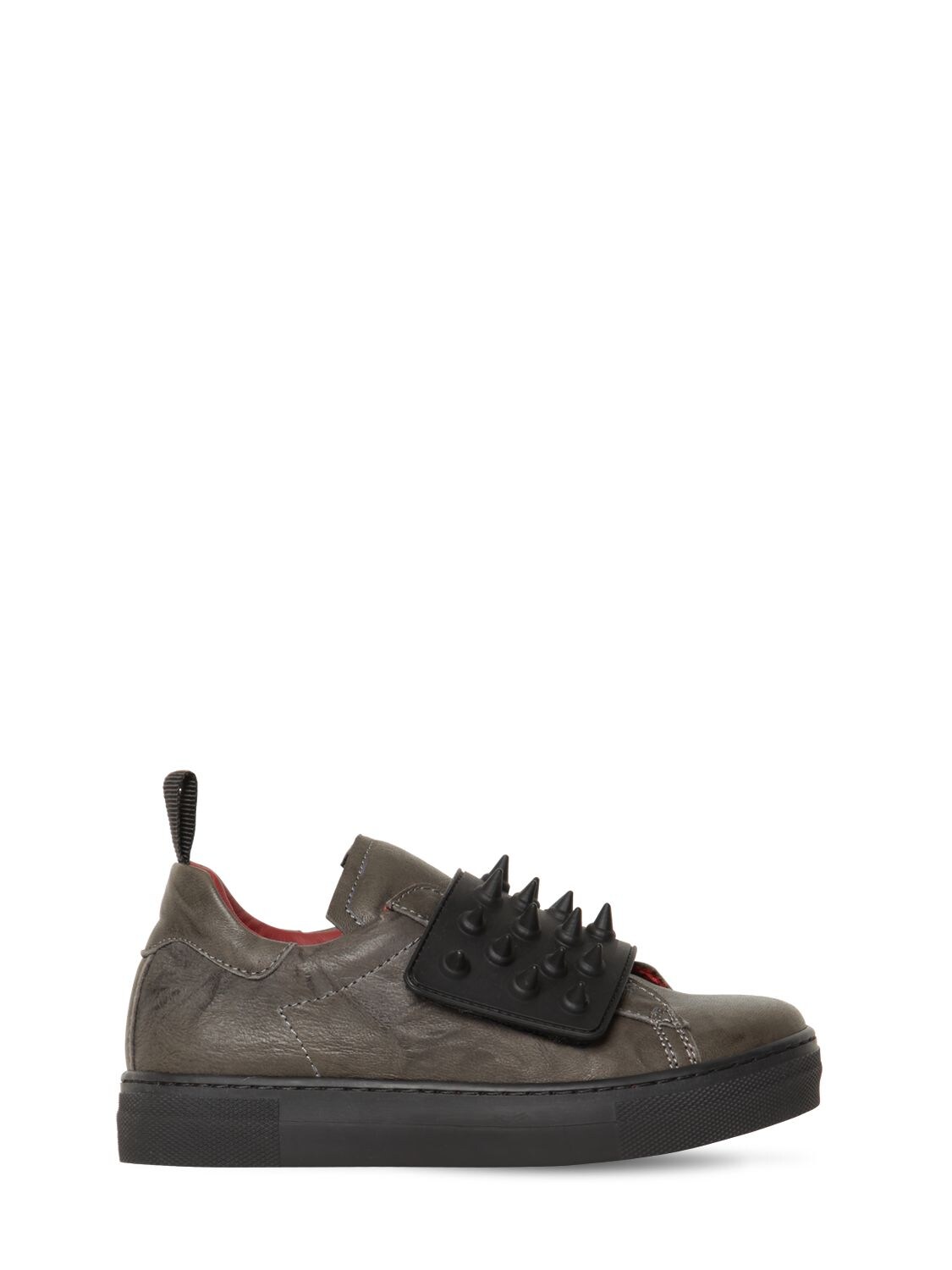 Am 66 Kids' Spiked Leather Trainers In Grey,black