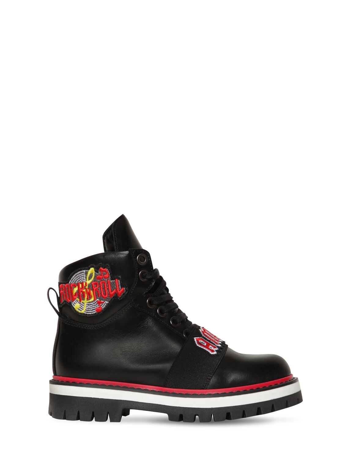 Am 66 Kids' Leather Ankle Boots W/ Patch In Black