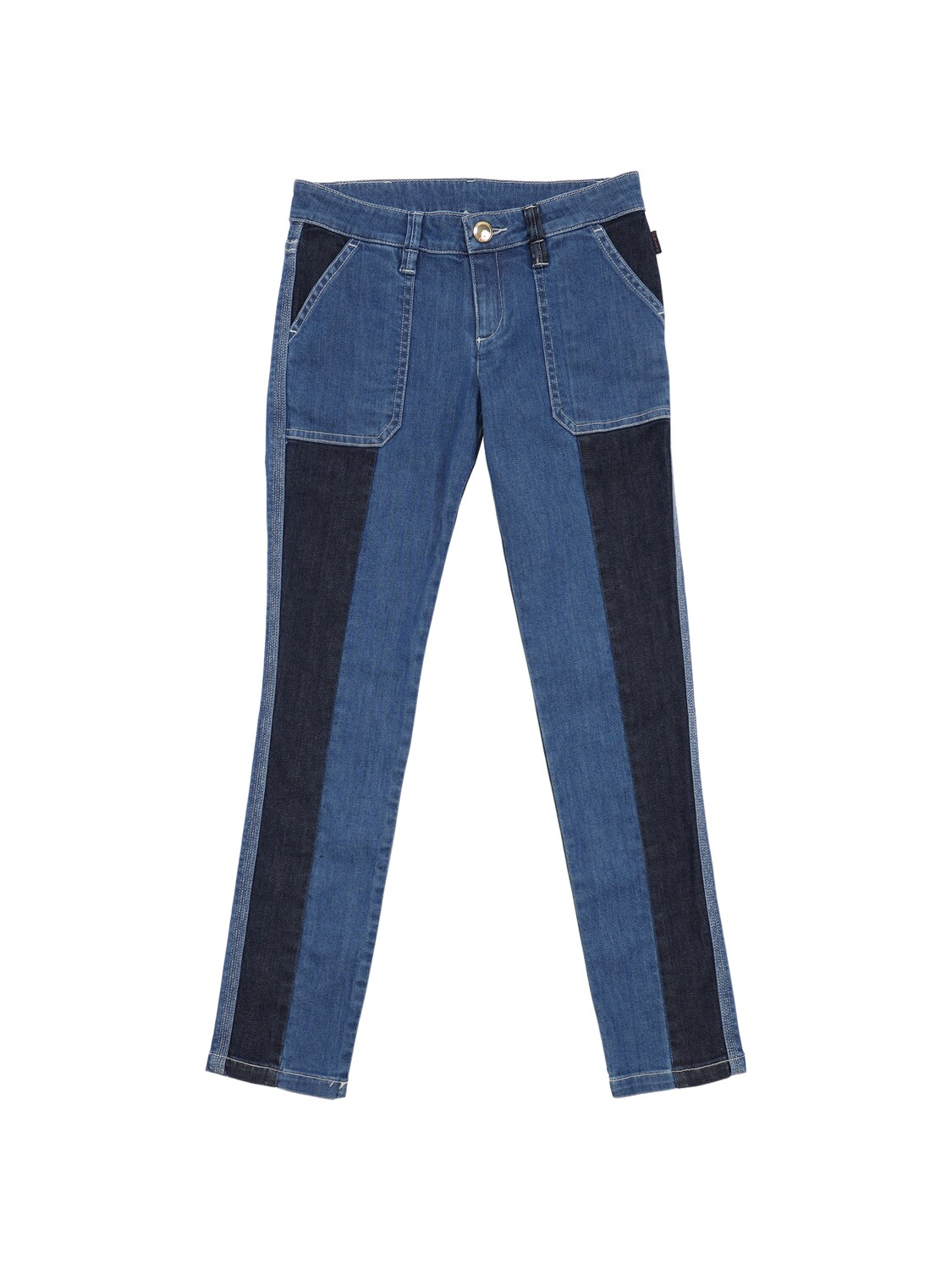 Chloé Kids' 双色弹力棉混纺牛仔裤 In Denim