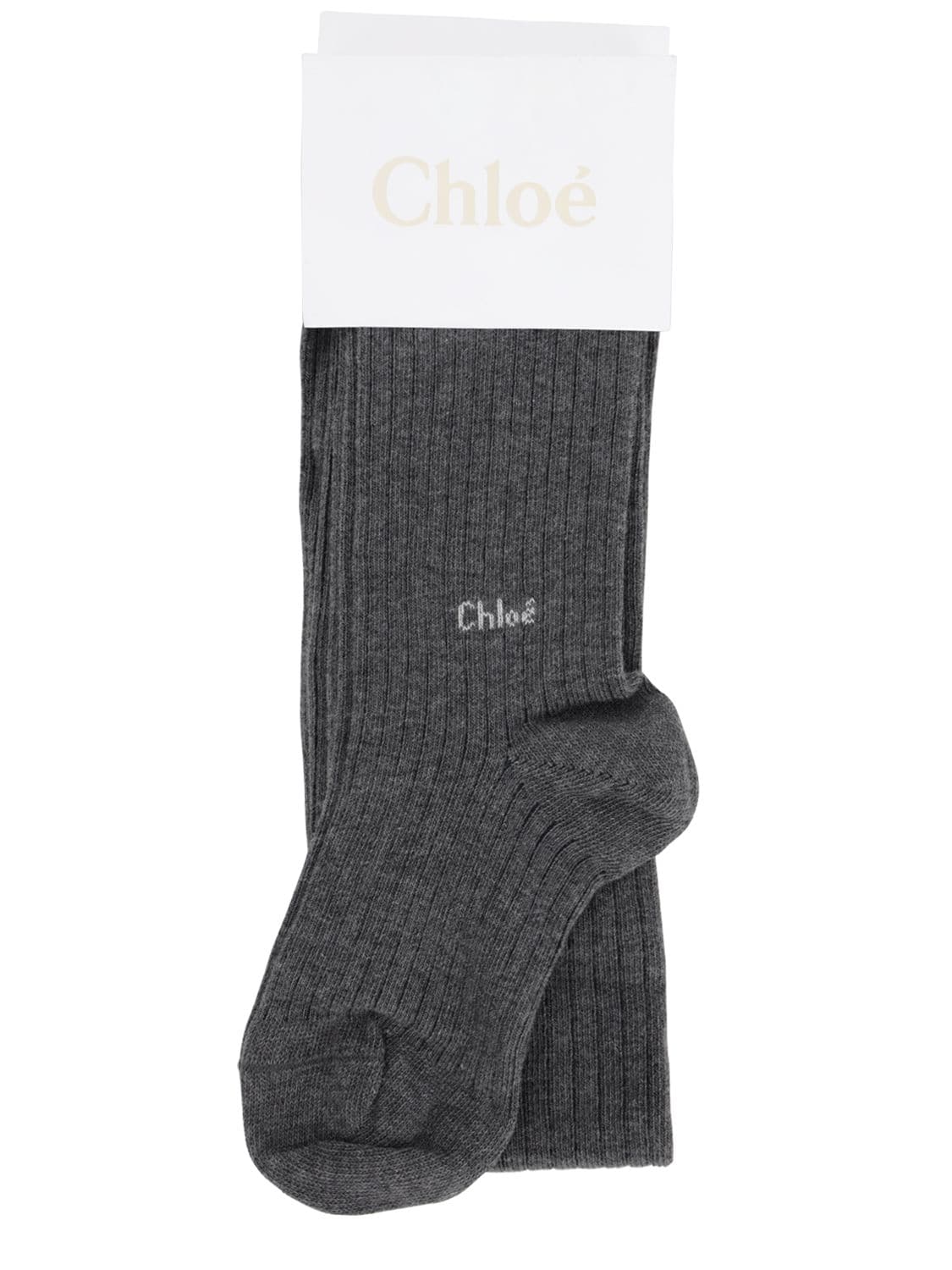 Chloé Kids' Cotton Blend Rib Knit Tights In Grey