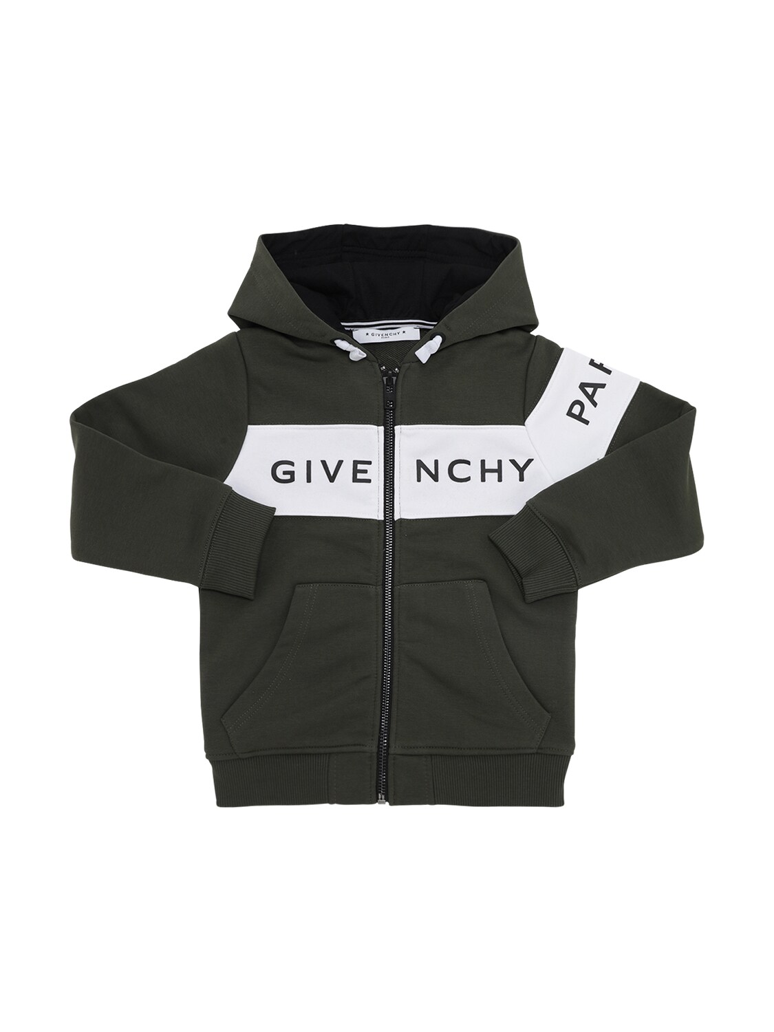 Givenchy Kids' Zip-up Cotton Sweatshirt Hoodie In Military Green