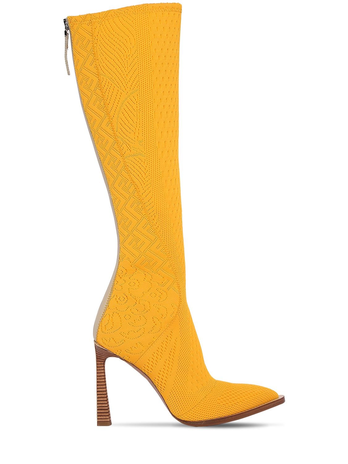 Fendi 105mm Jacquard Tall Boots In Yellow