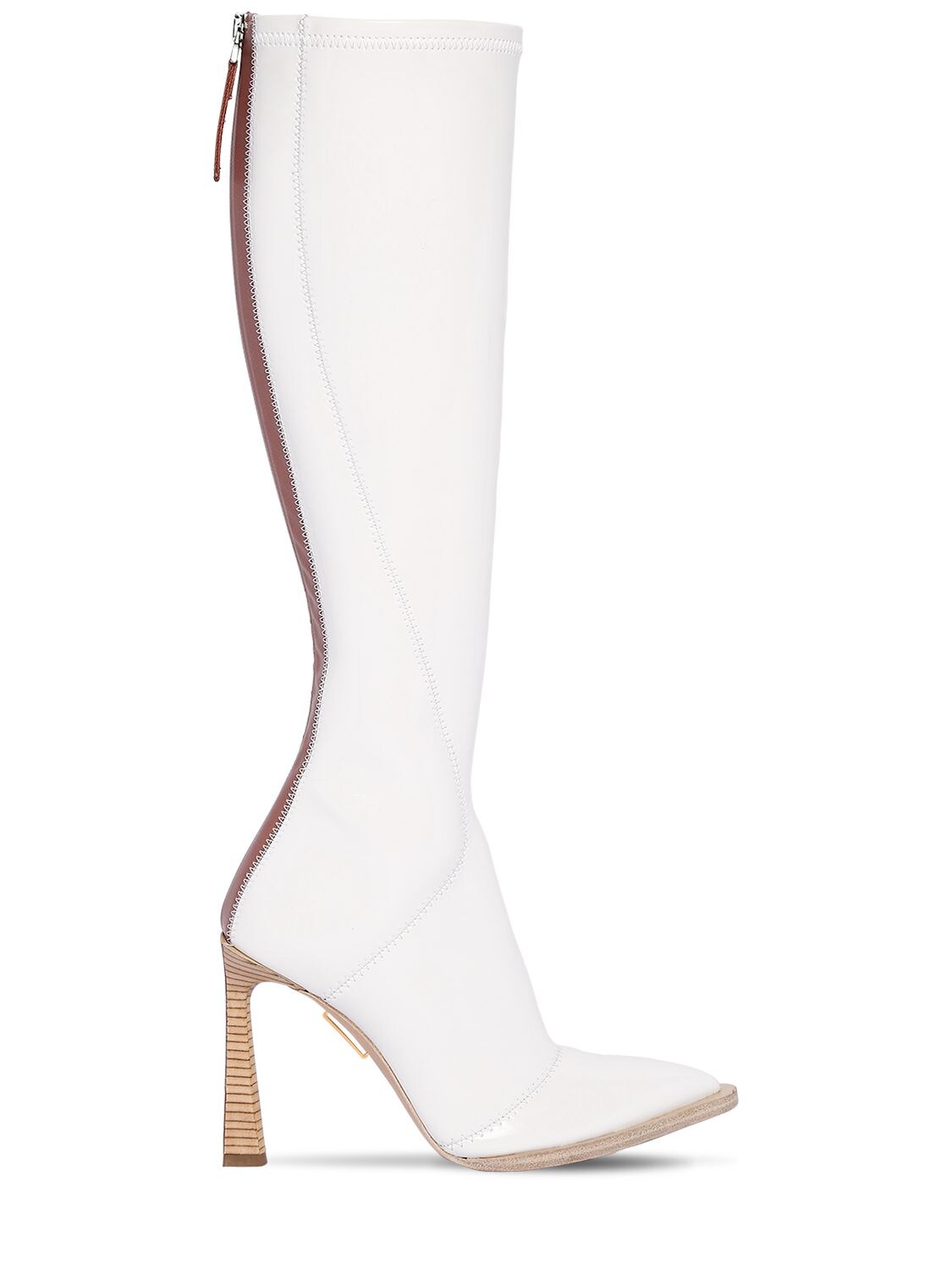 Fendi 105mm Faux Patent Leather Tall Boots In White