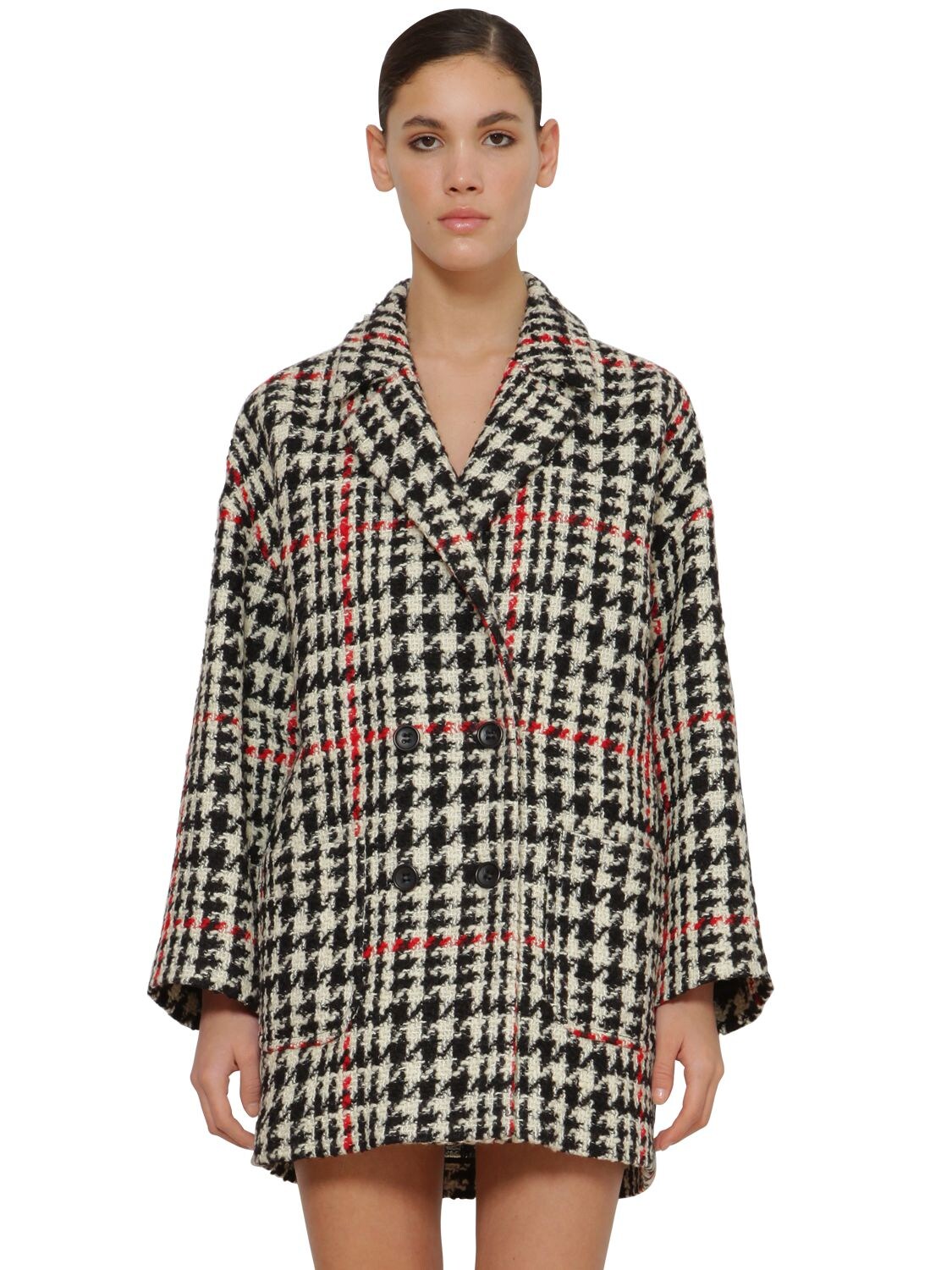 RED VALENTINO PRINCE OF WALES DOUBLE BREASTED COAT,70IP25003-ME5P0