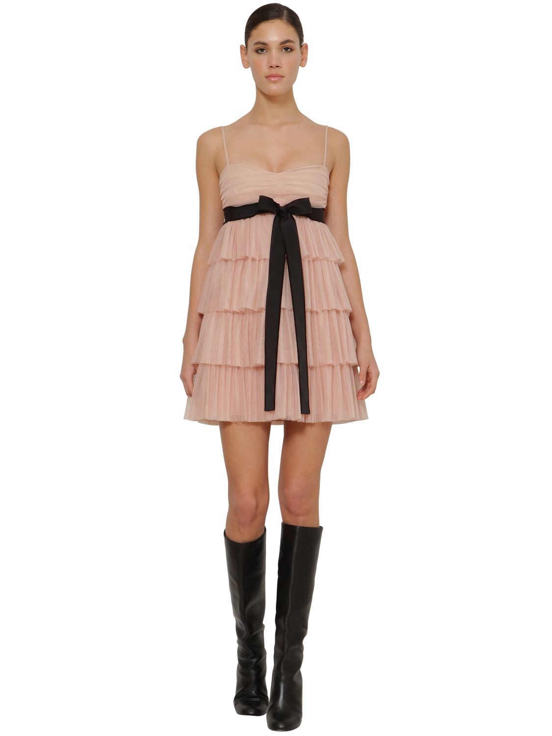 RED VALENTINO PLEATED TULLE MINI DRESS,70IP25016-TJE30