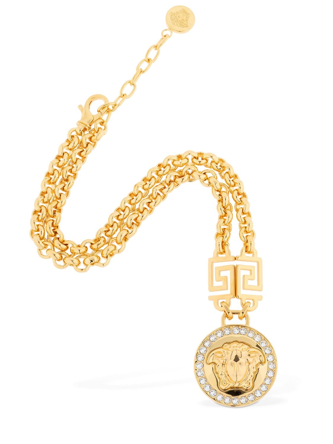 Shop Versace Icon Medusa Crystal Necklace In Gold,crystal