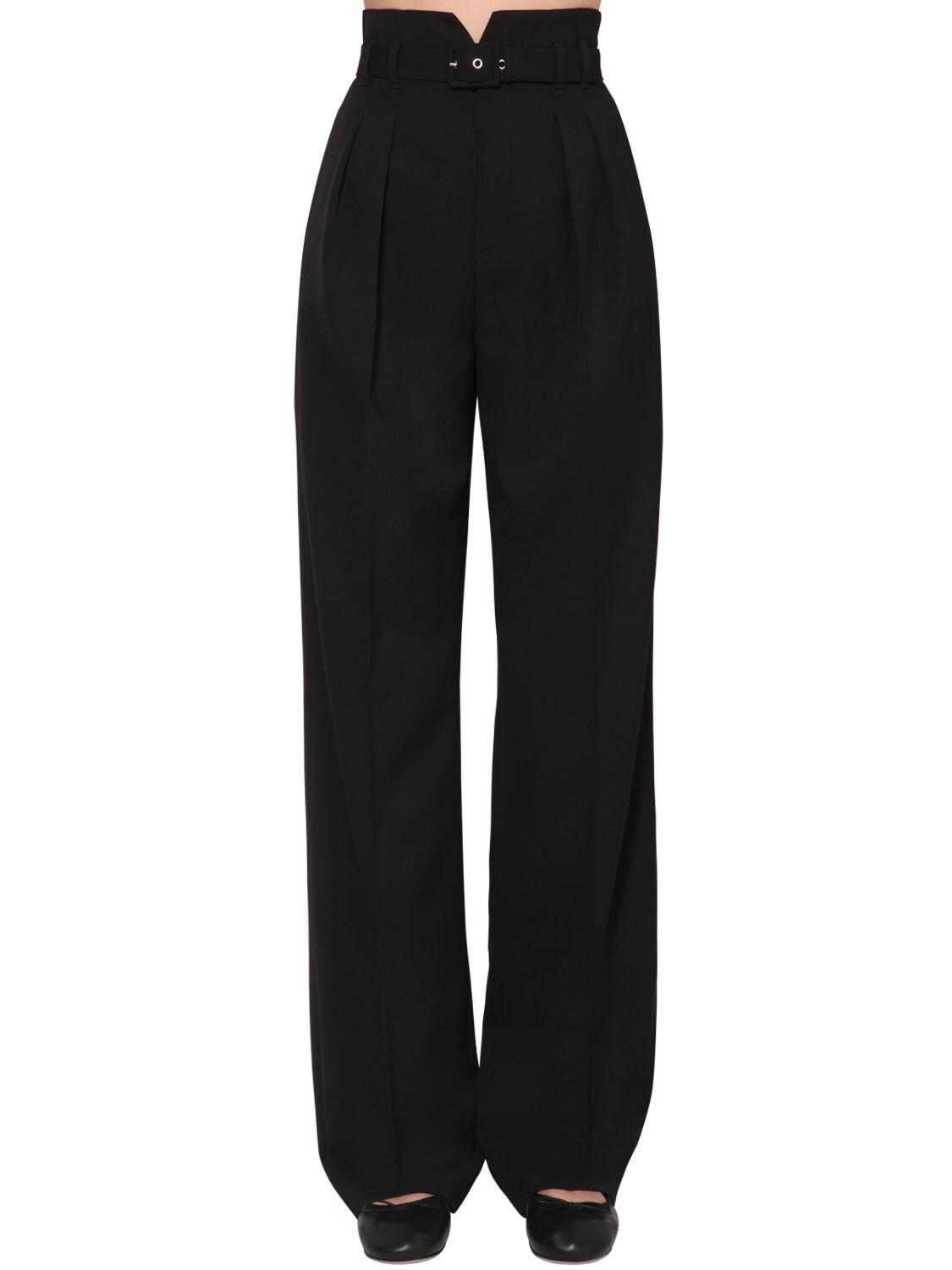 RED VALENTINO BELTED WIDE LEG WOOL BLEND PANTS,70IR1Z006-ME5P0