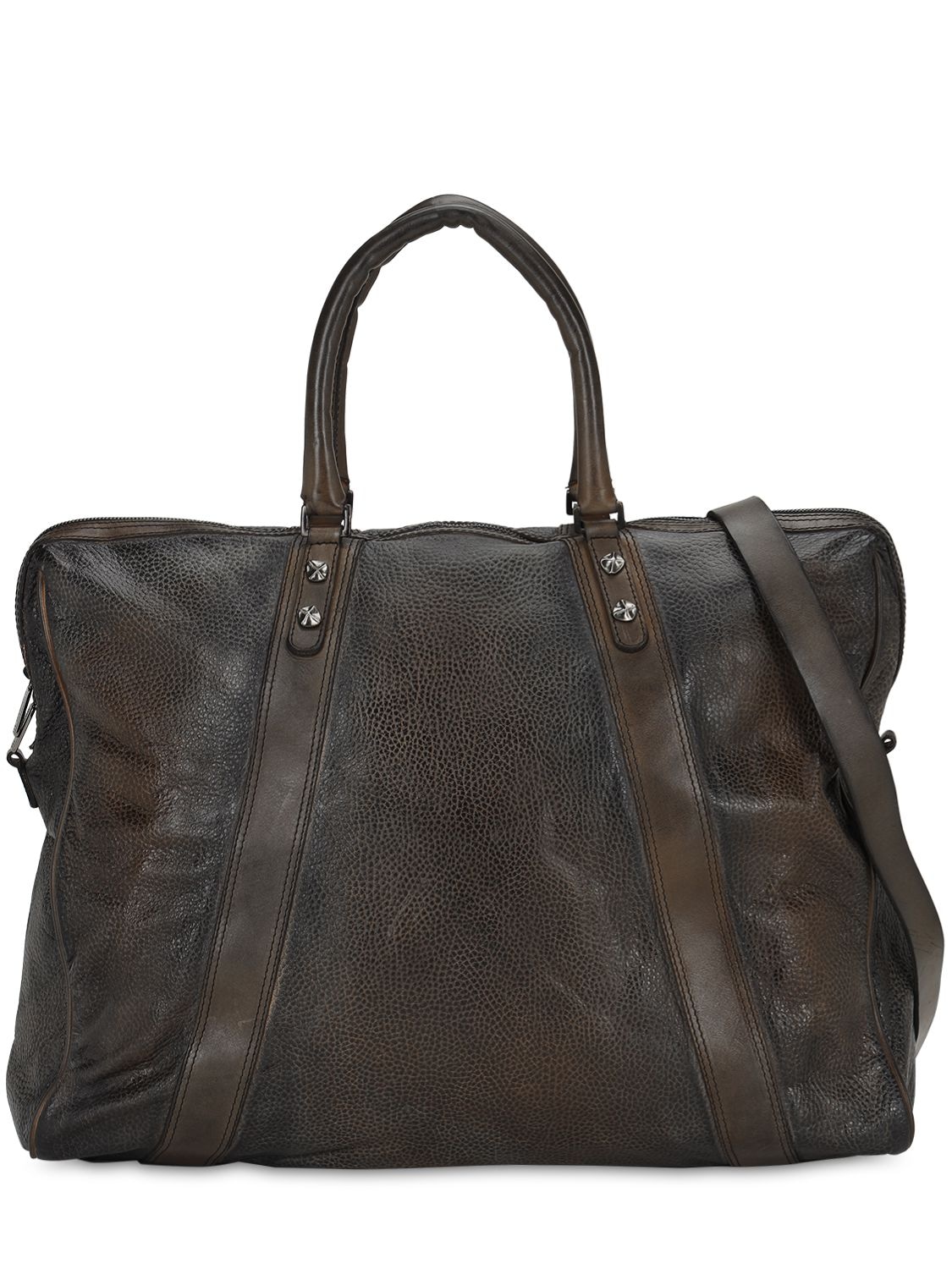 Numero 10 Weekender Leather Duffle Bag In Grey