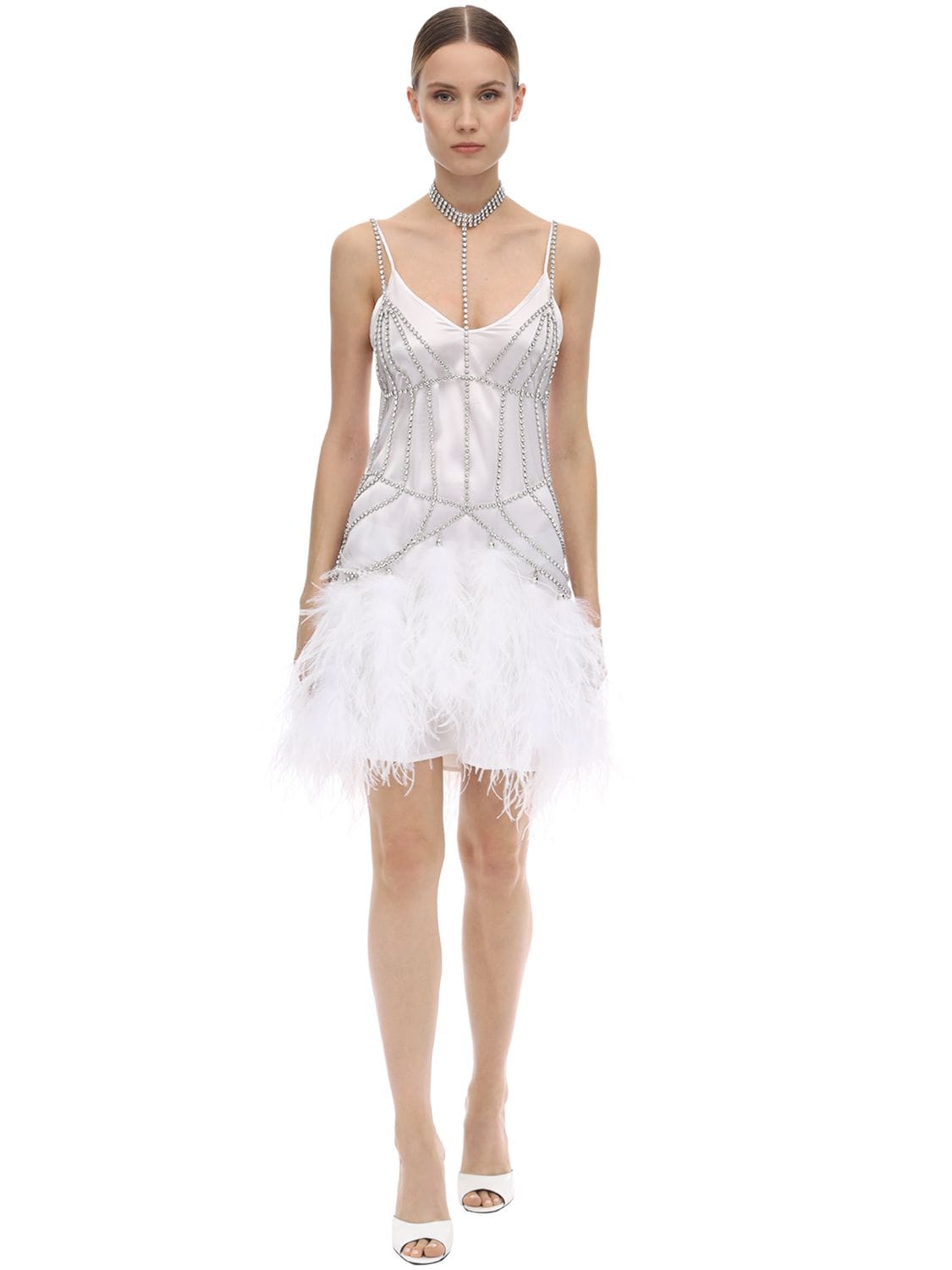 Crystal Body Chain Mini Dress W/feathers