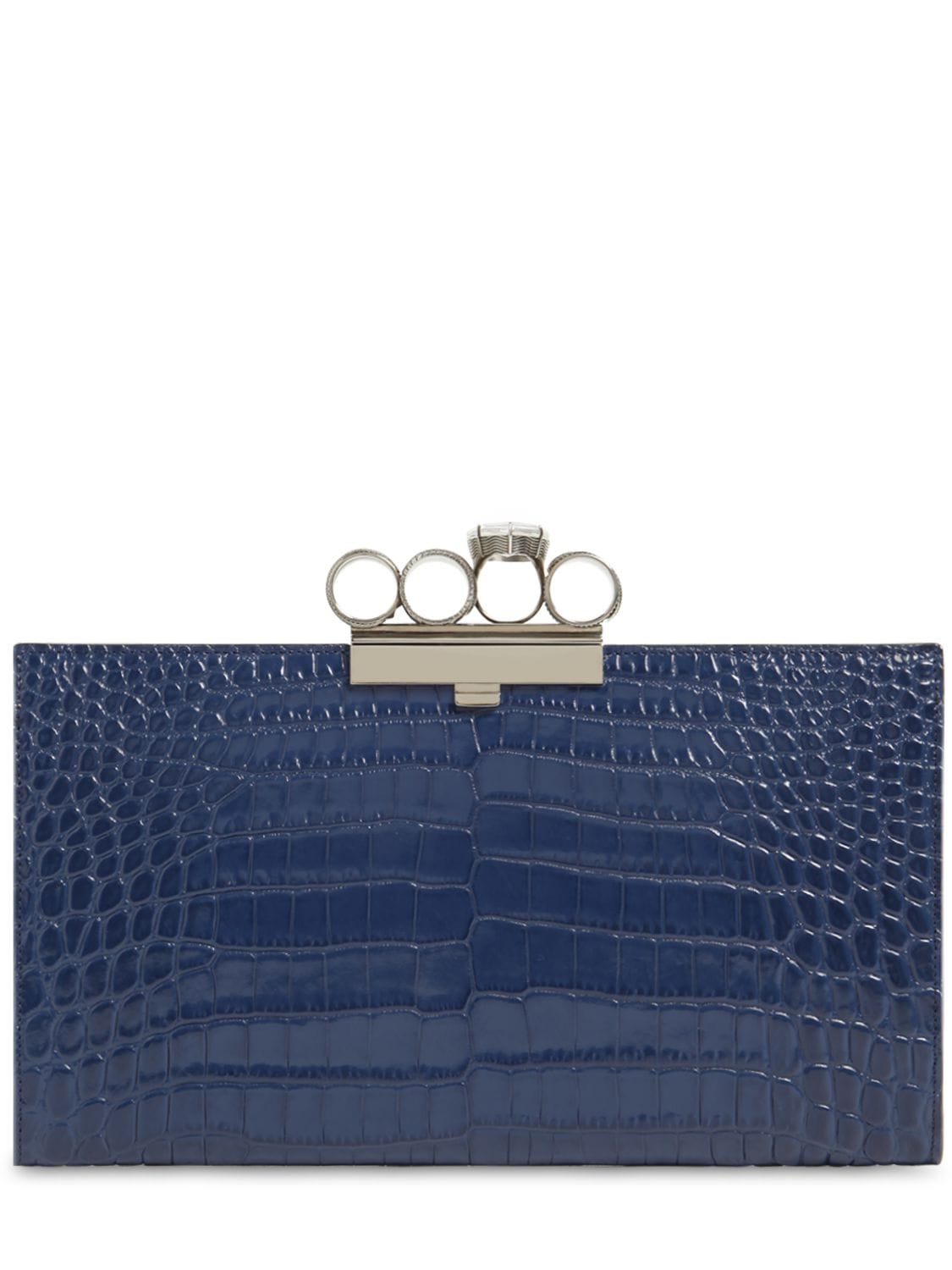 ALEXANDER MCQUEEN FOUR RING CROC EMBOSSED LEATHER CLUTCH,70IRL6006-NDAXNQ2
