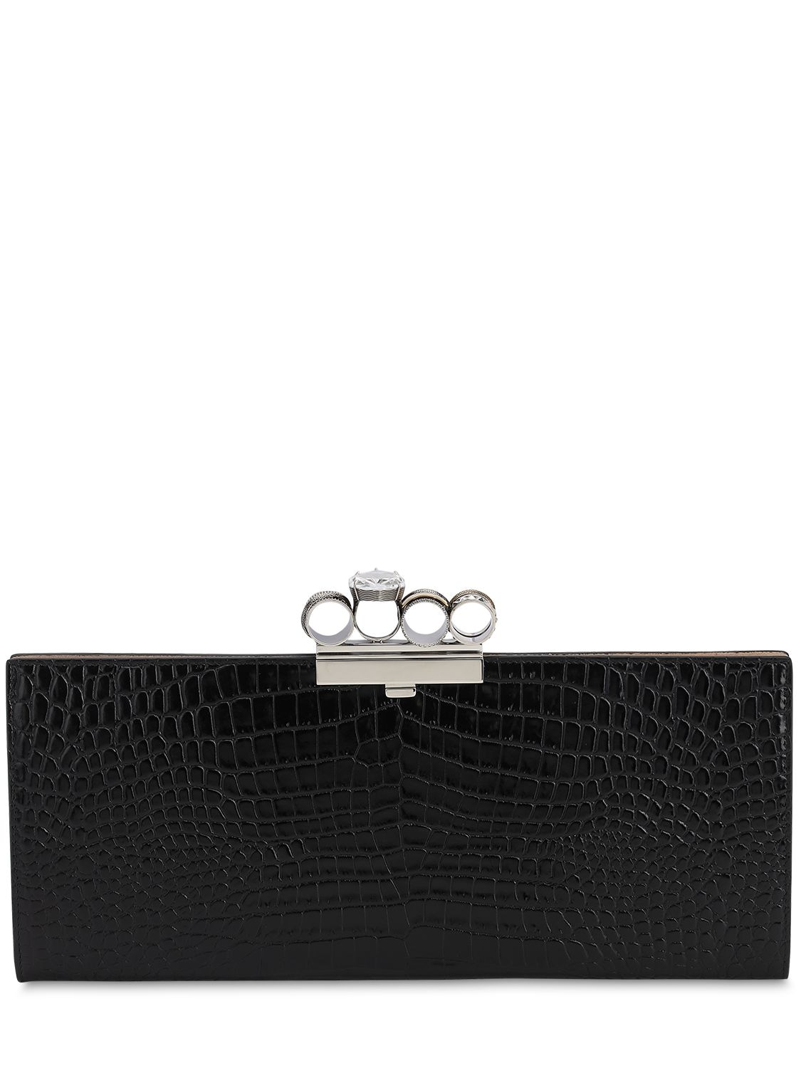 ALEXANDER MCQUEEN FOUR RING CROC EMBOSSED LEATHER CLUTCH,70IRL6007-MTAWMA2