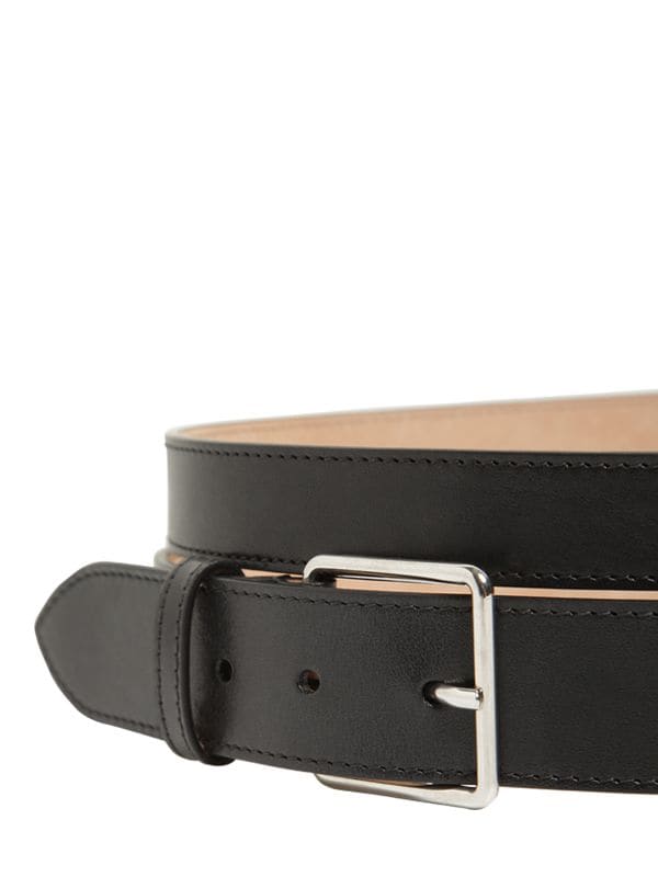 Shop Alexander Mcqueen 6cm Double Smooth Leather Belt In Black