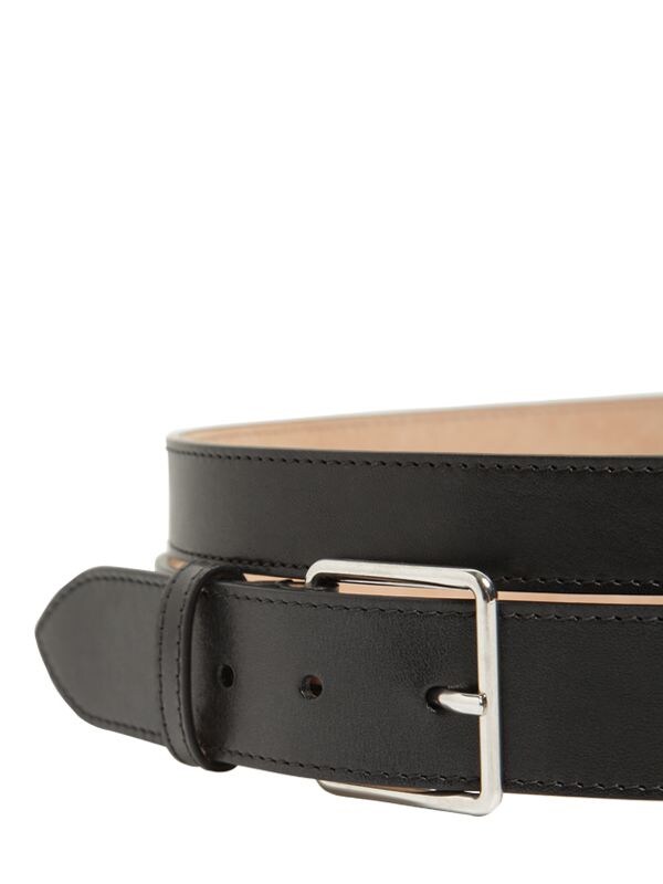 Shop Alexander Mcqueen 6cm Double Smooth Leather Belt In Black