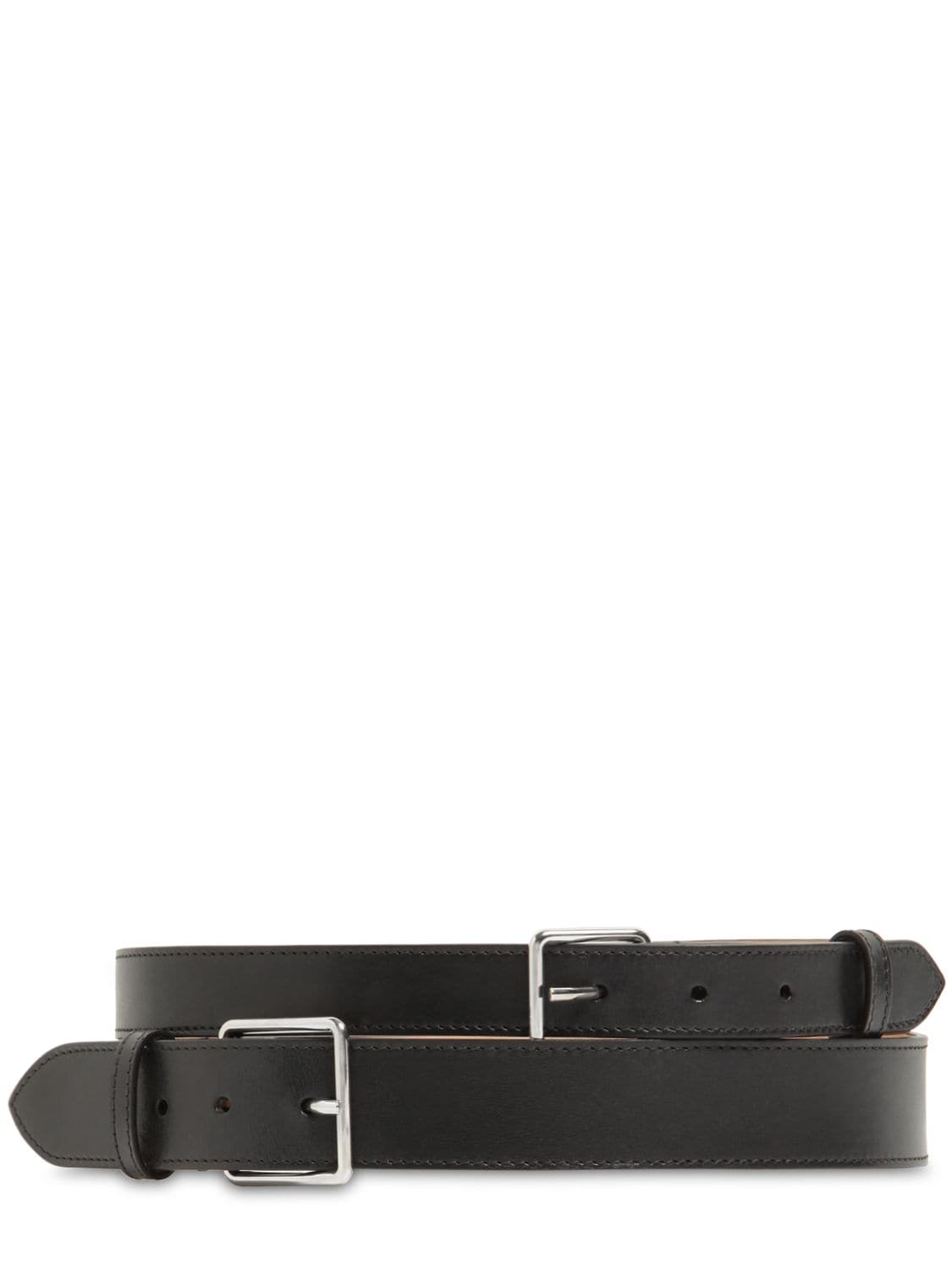Shop Alexander Mcqueen 6cm Double Smooth Leather Belt In Black