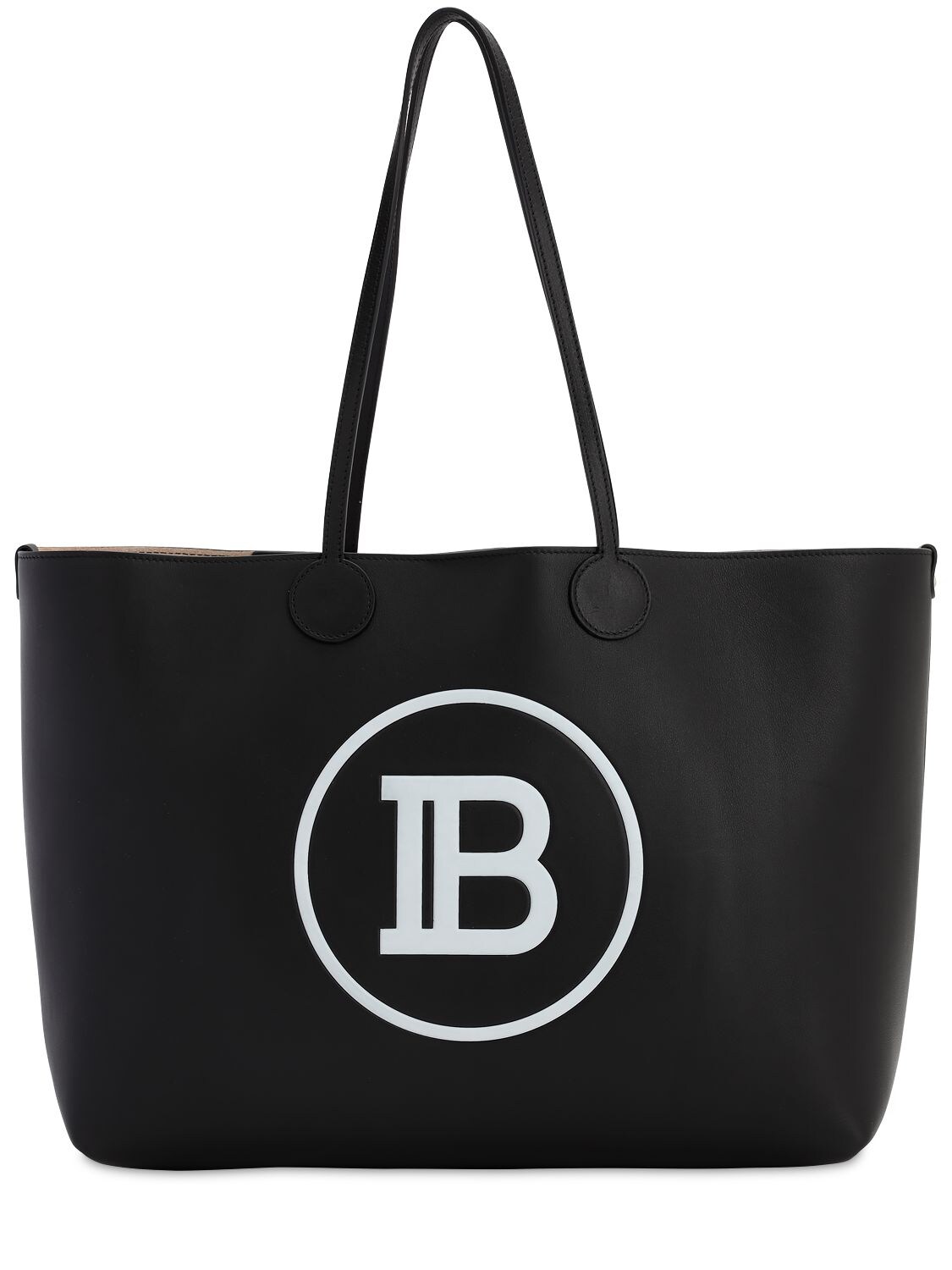 Balmain Medium Calfskin Leather Shopping Tote Bag In Black