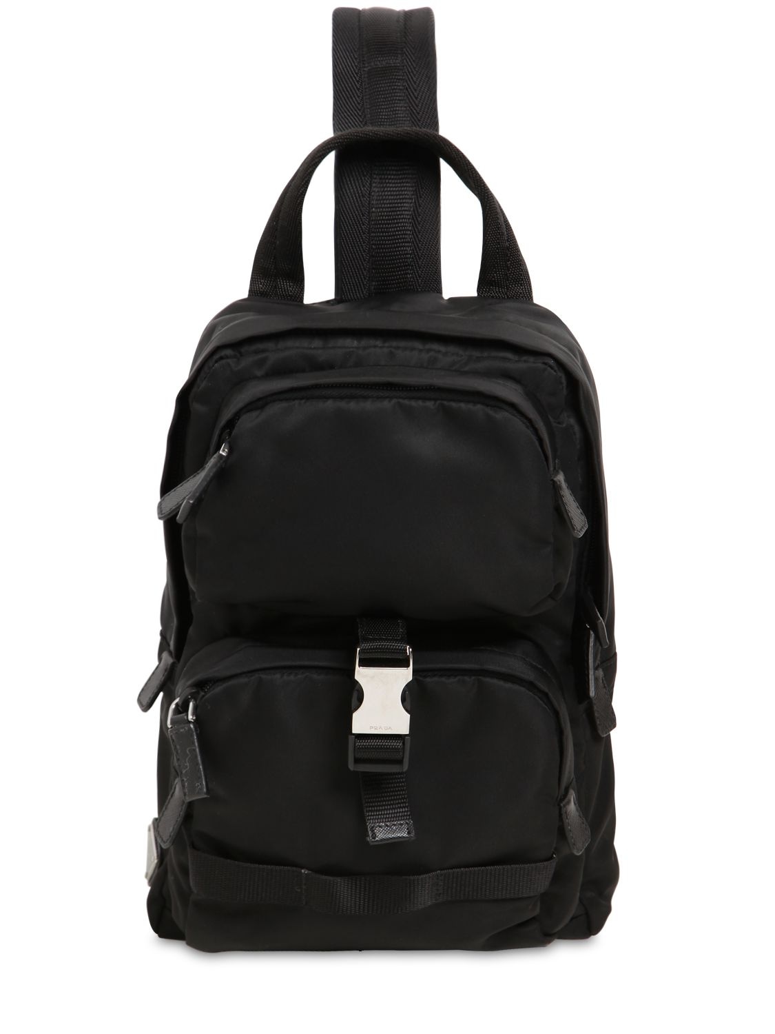 Prada Mono Strap Nylon Backpack In Black