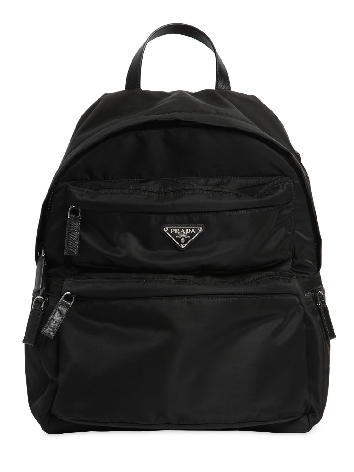Prada Logo Nylon Canvas Backpack In Black