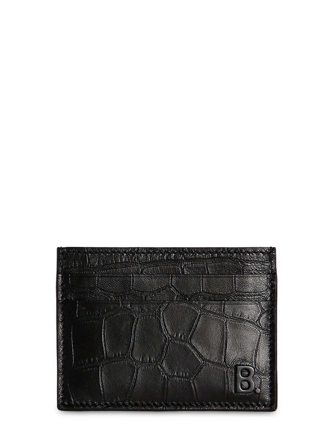 Balenciaga Croc Embossed Leather Credit Card Holder In Black
