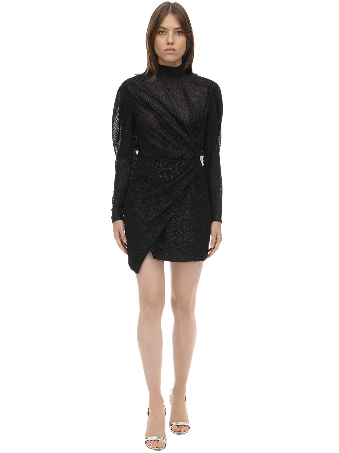 Silvia Astore Embellished Lurex Mini Dress In Black
