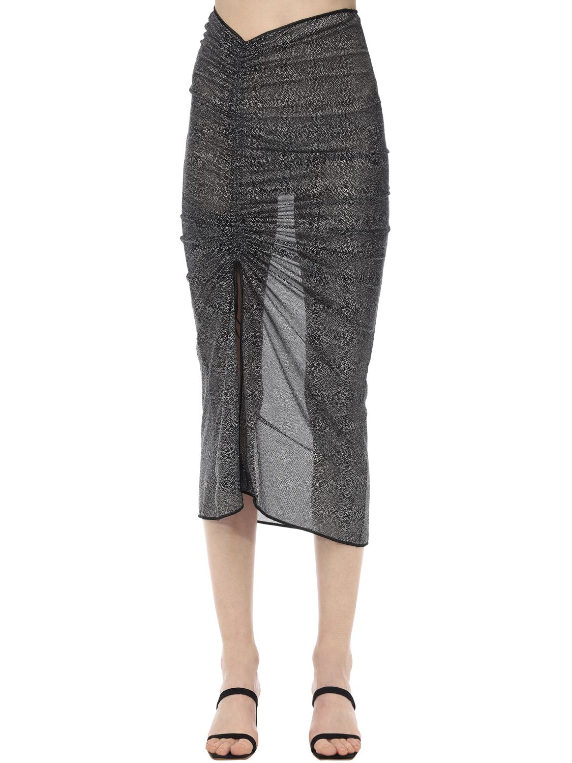 Oséree Swimwear Draped Lurex Midi Skirt In Dark Grey