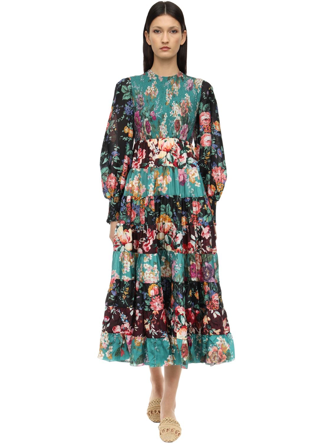 long silk floral dress