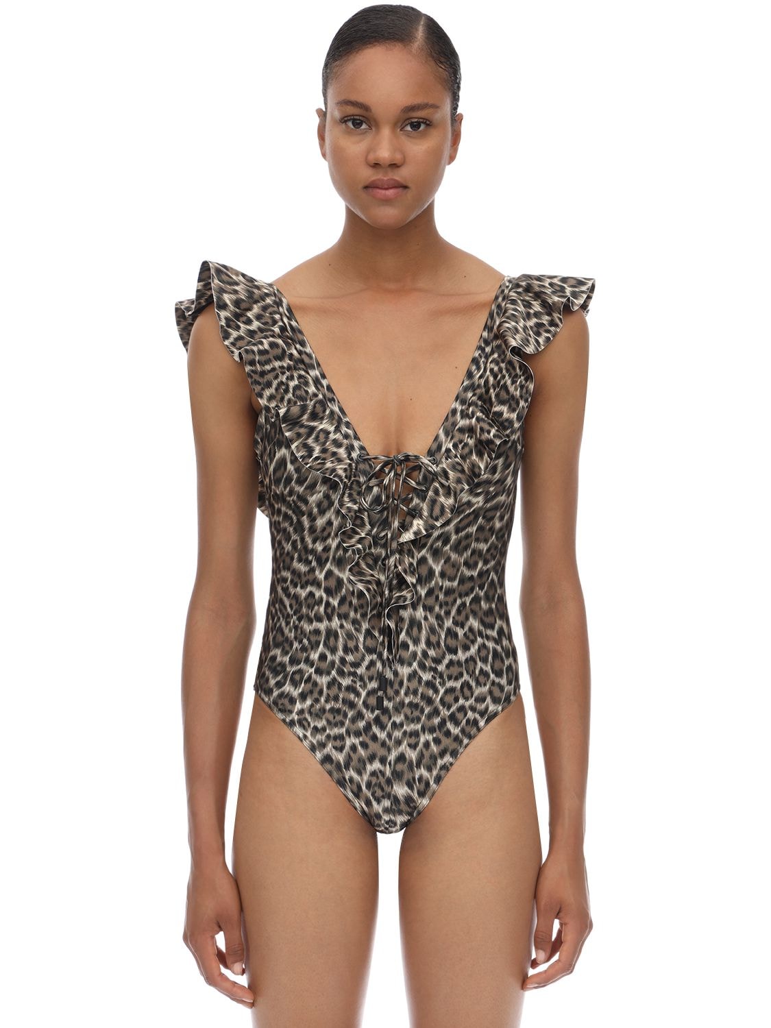 Zimmermann Leopard Printed One Piece Bathing Suit In Khaki Leopard