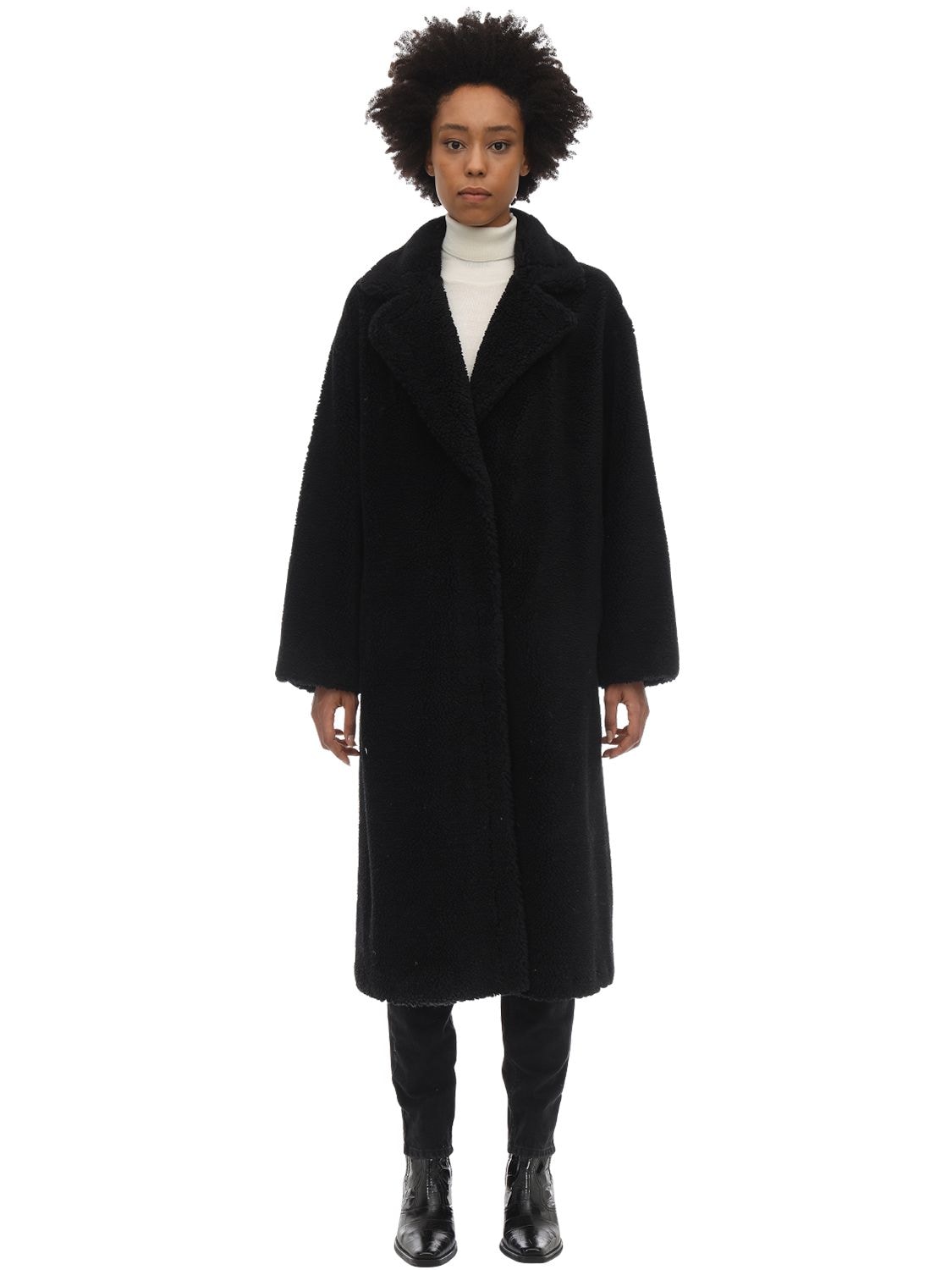 Stand Studio Maria Teddy Faux Fur Midi Coat In Black | ModeSens