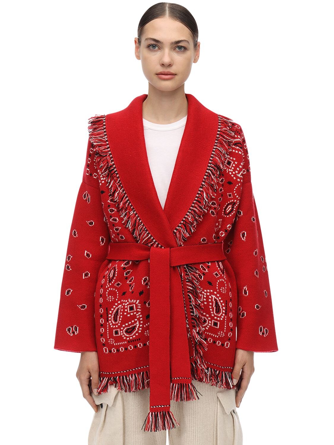 Alanui Cashmere Blend Jacquard Jacket In Red