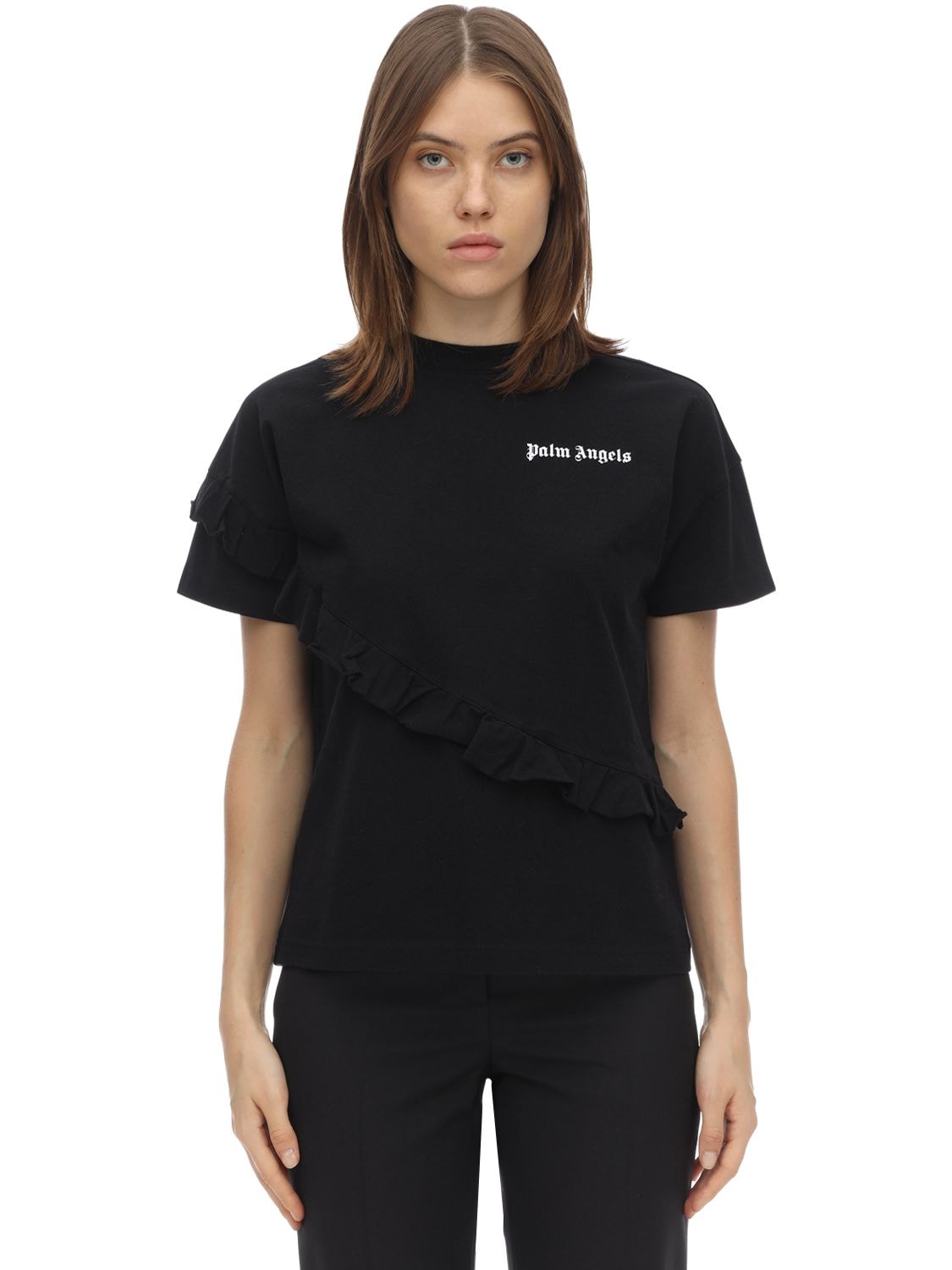 PALM ANGELS RUFFLED COTTON JERSEY T-SHIRT,70IRT9002-MTAWMQ2