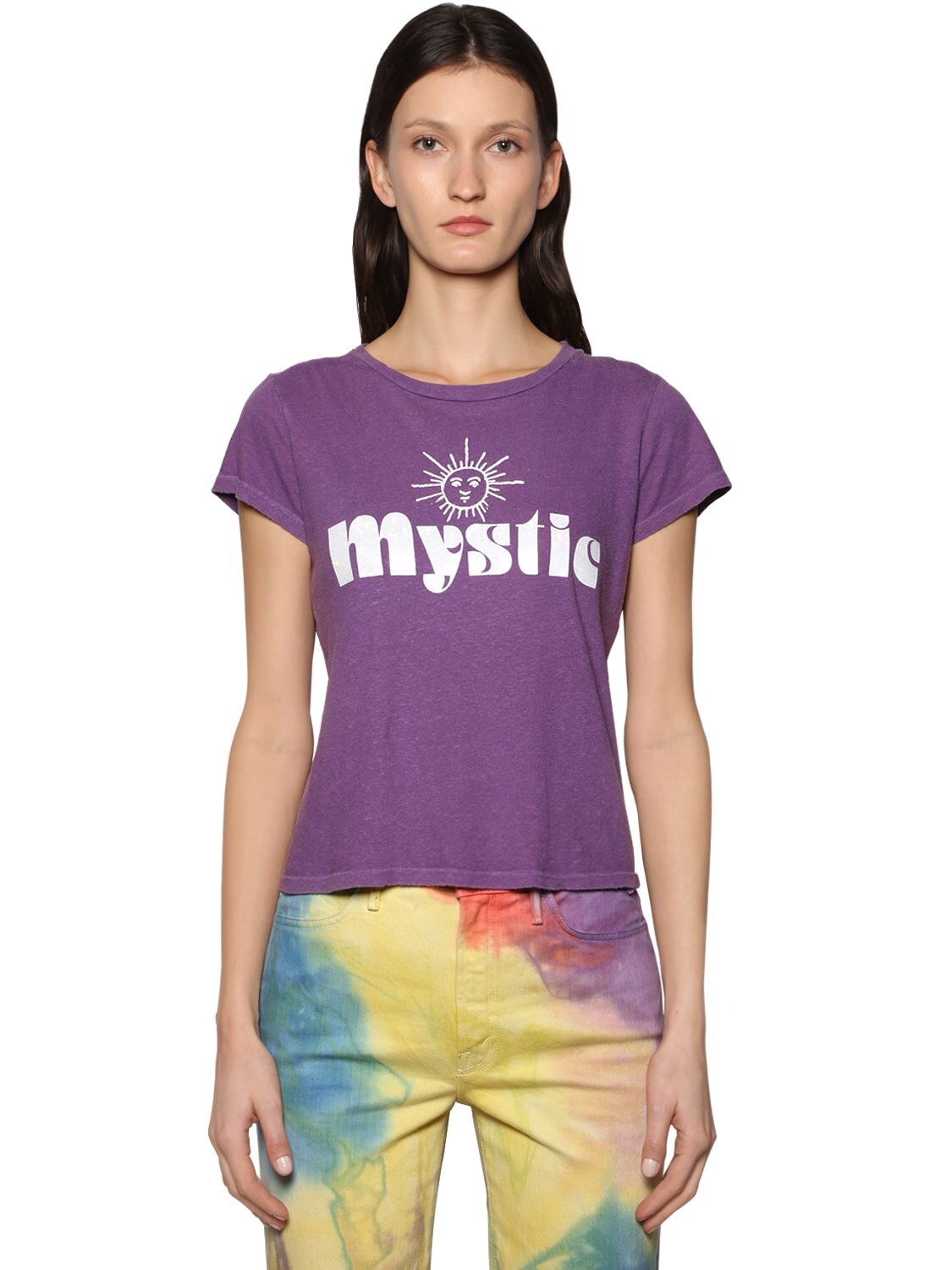 Mother Mystical Printed Cotton T-shirt In Purple