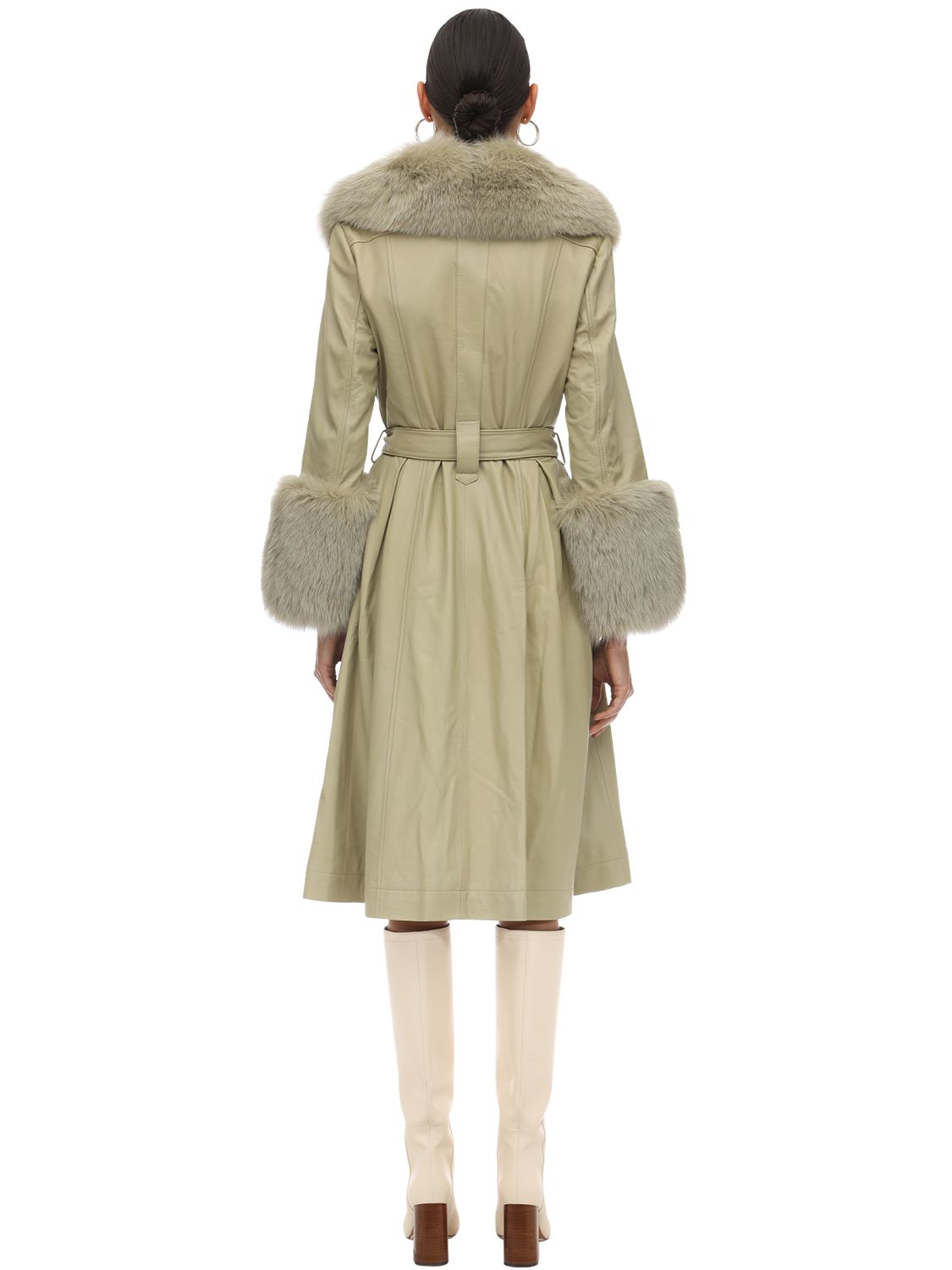 SAKS POTTS FOXY LEATHER COAT W/ FOX FUR