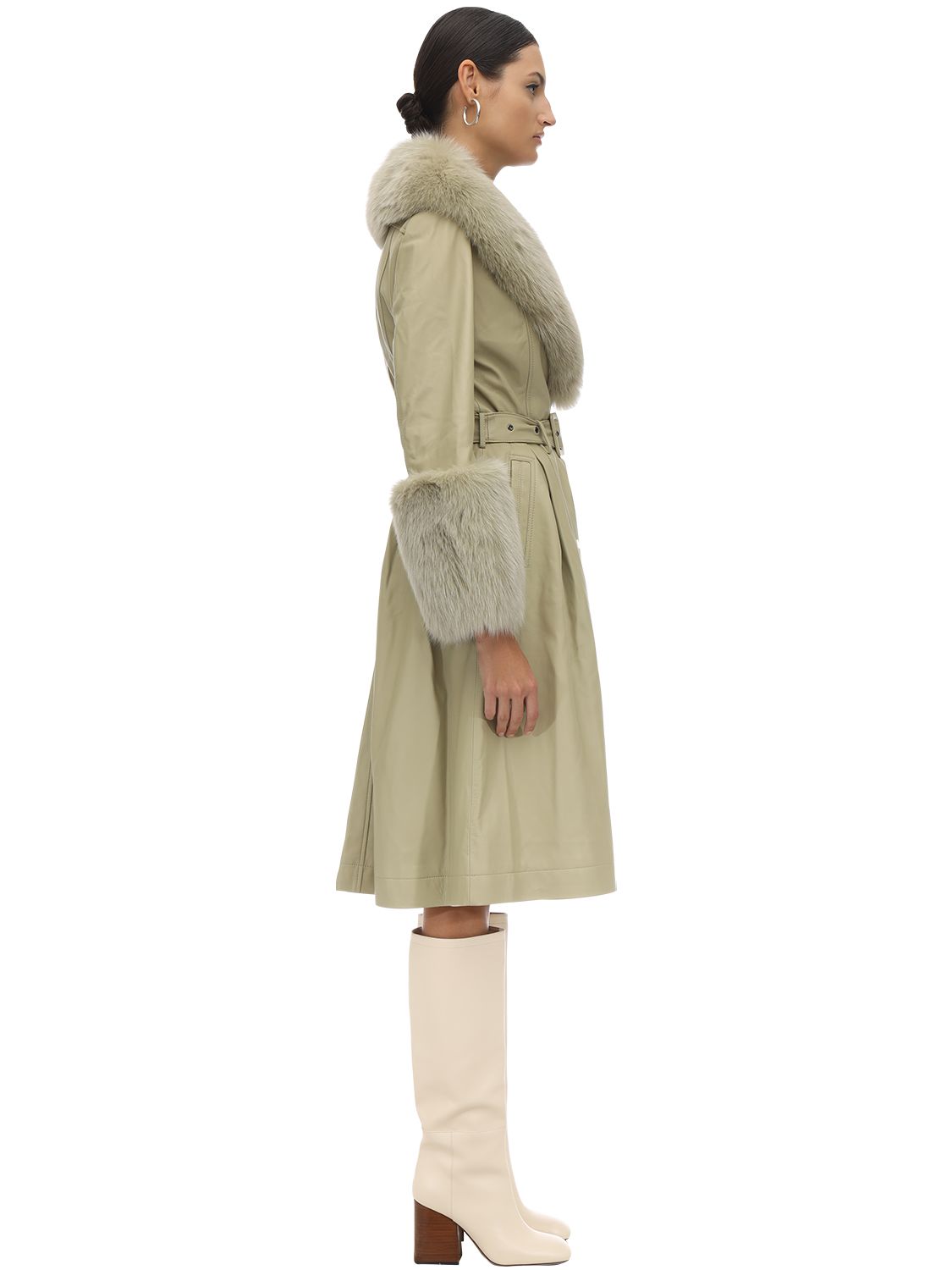 SAKS POTTS FOXY LEATHER COAT W/ FOX FUR