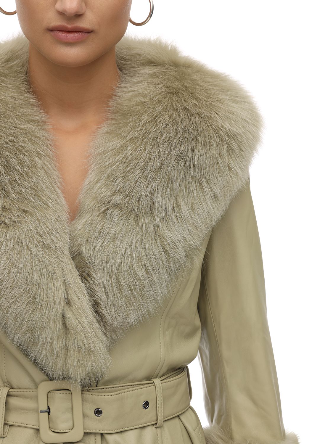 SAKS POTTS FOXY LEATHER COAT W/ FOX FUR