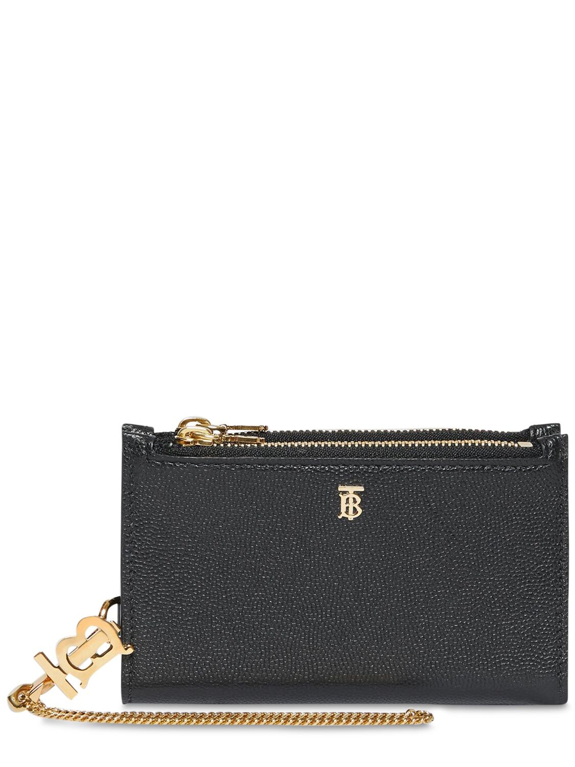 Burberry Leslie Grained Leather Chain Wallet In Black