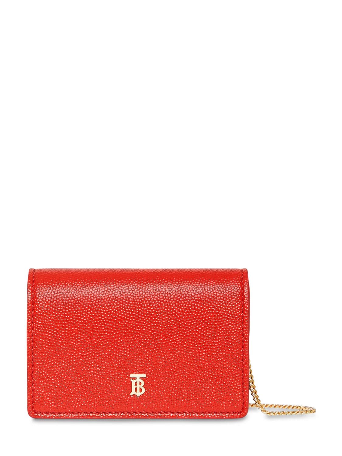 Burberry Jessie Grained Leather Chain Wallet In Bright Red