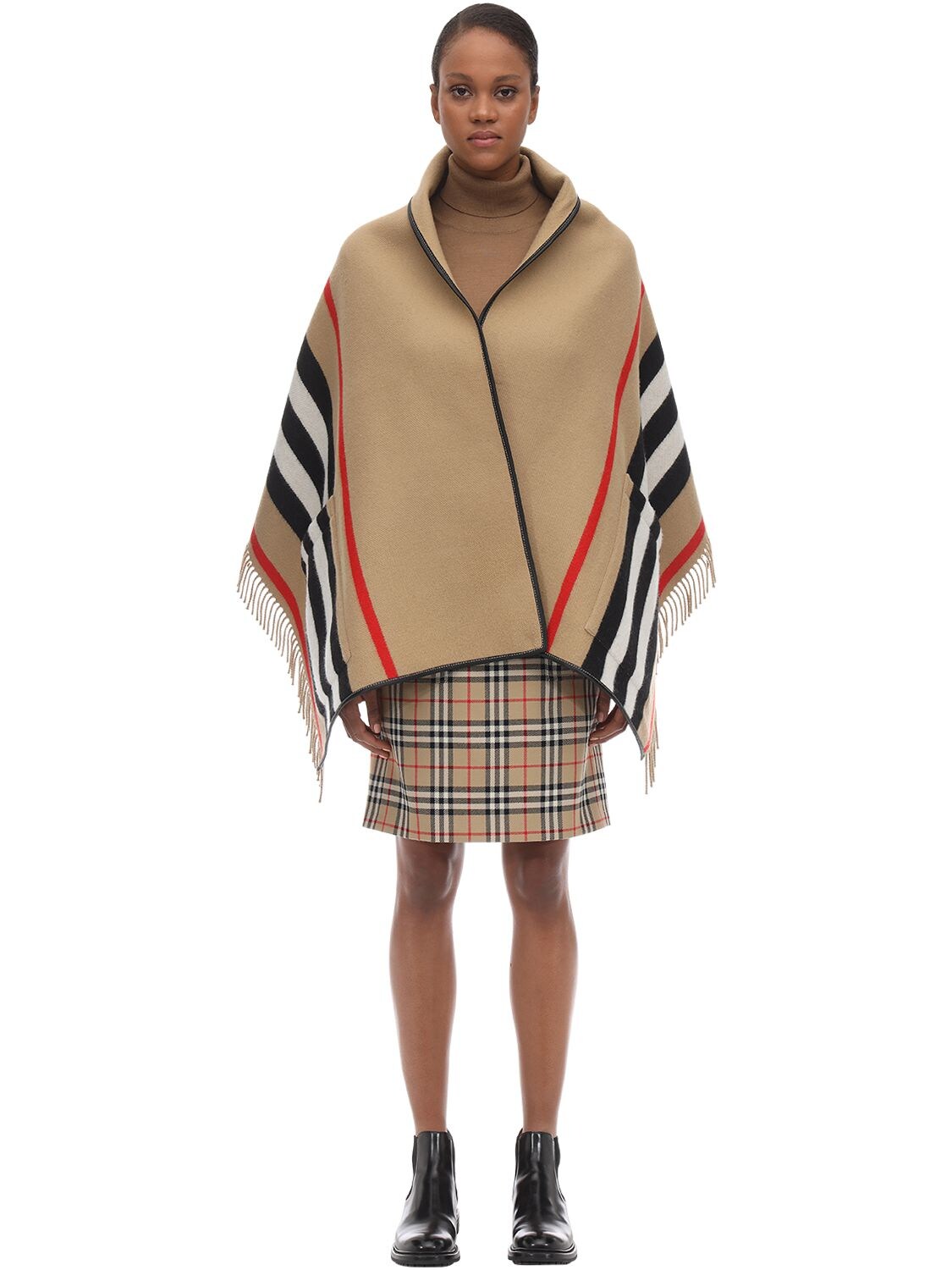 Burberry Stripe Vintage Wool & Cashmere Cape In Archive Beige