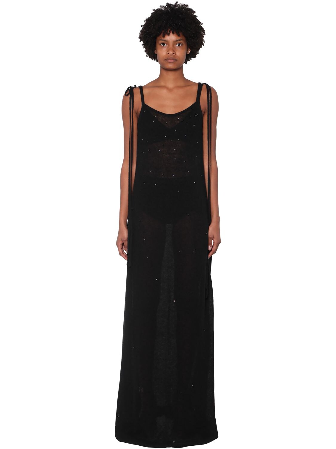 Alanui Crystal Embellished Angora Blend Dress In Black