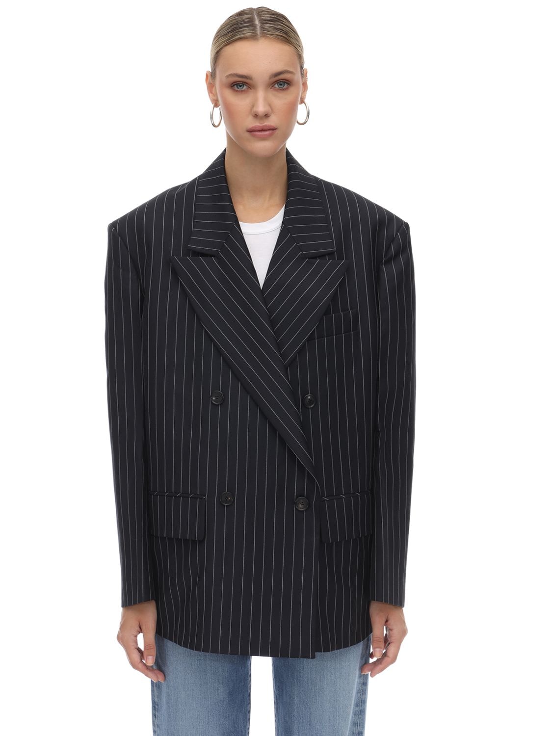 WE11 DONE STRIPED DOUBLE BREASTED BLAZER,70IRTL011-R1K1