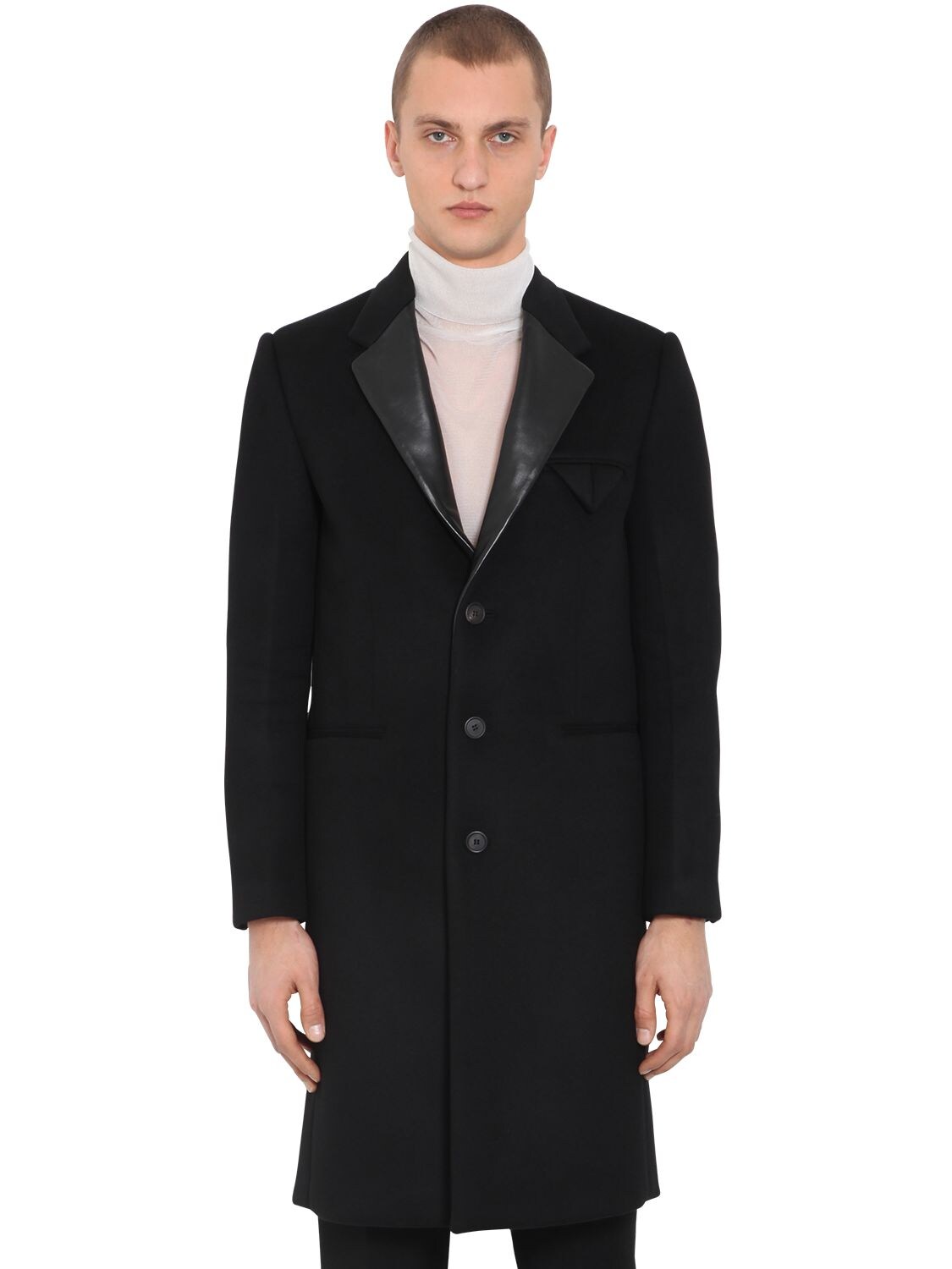 Bonded Cashmere Coat W/ Leather Lapels