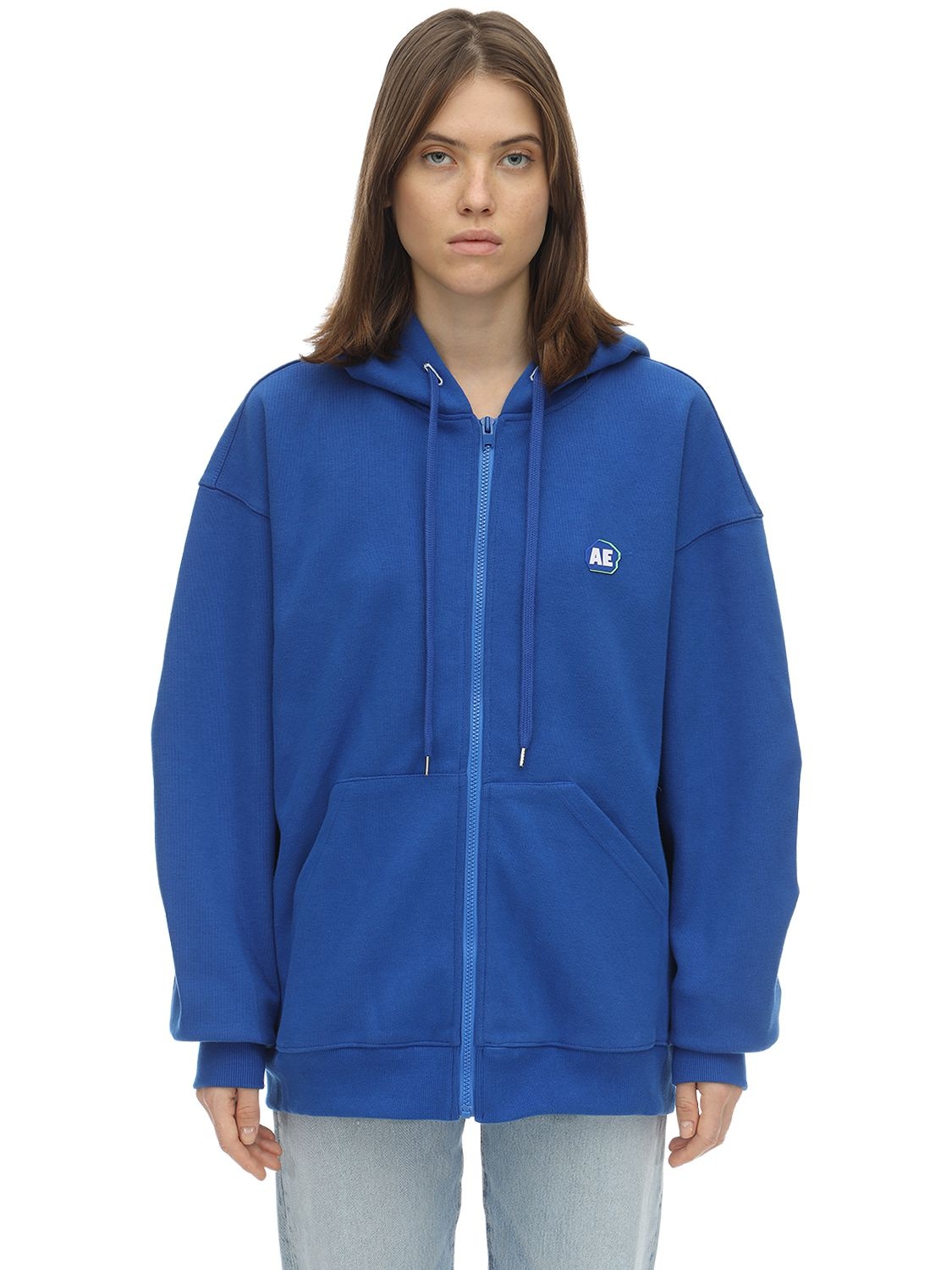 Ader Error Cotton Blend Jersey Sweatshirt Hoodie In Blue