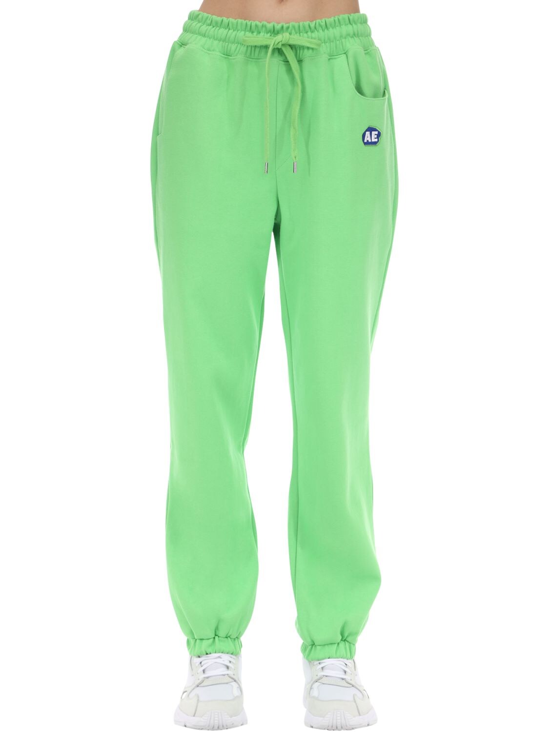 Ader Error Cotton Jersey & Tech Sweatpants In Neon Green