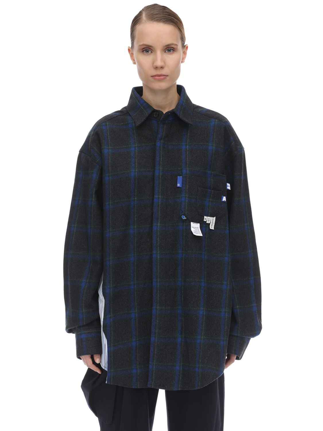 Ader Error Check Wool Blend Shirt In Multicolor