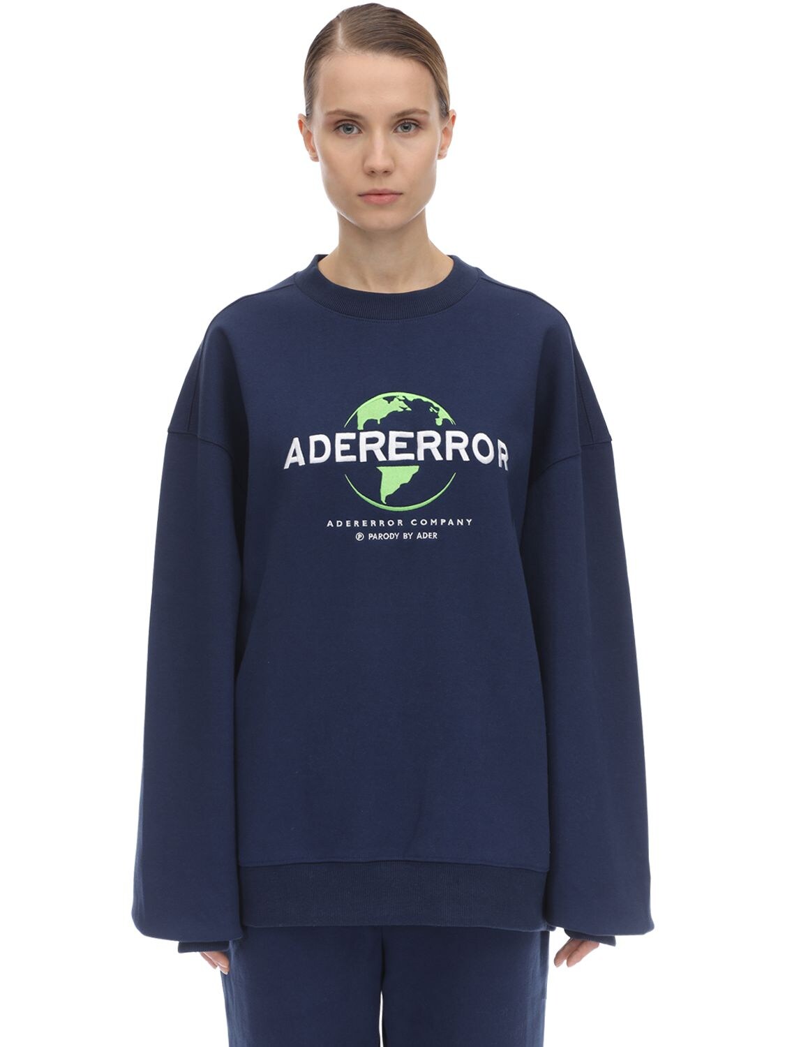 Ader Error Printed Cotton Blend Jersey Sweatshirt In Navy