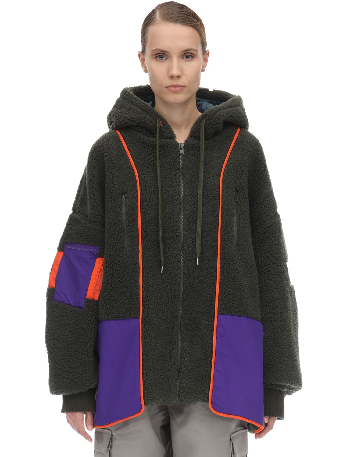 Ader Error Oversize Faux Shearling Hooded Jacket In Multicolor