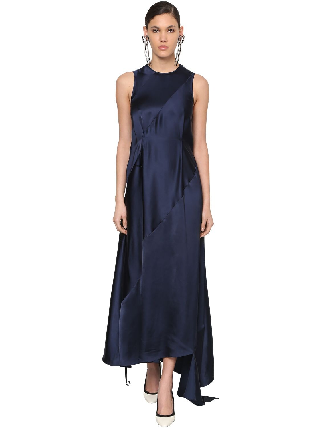 LOEWE ASYMMETRIC BACK CUT OUT SATIN DRESS,70IVHM006-NTEXMA2