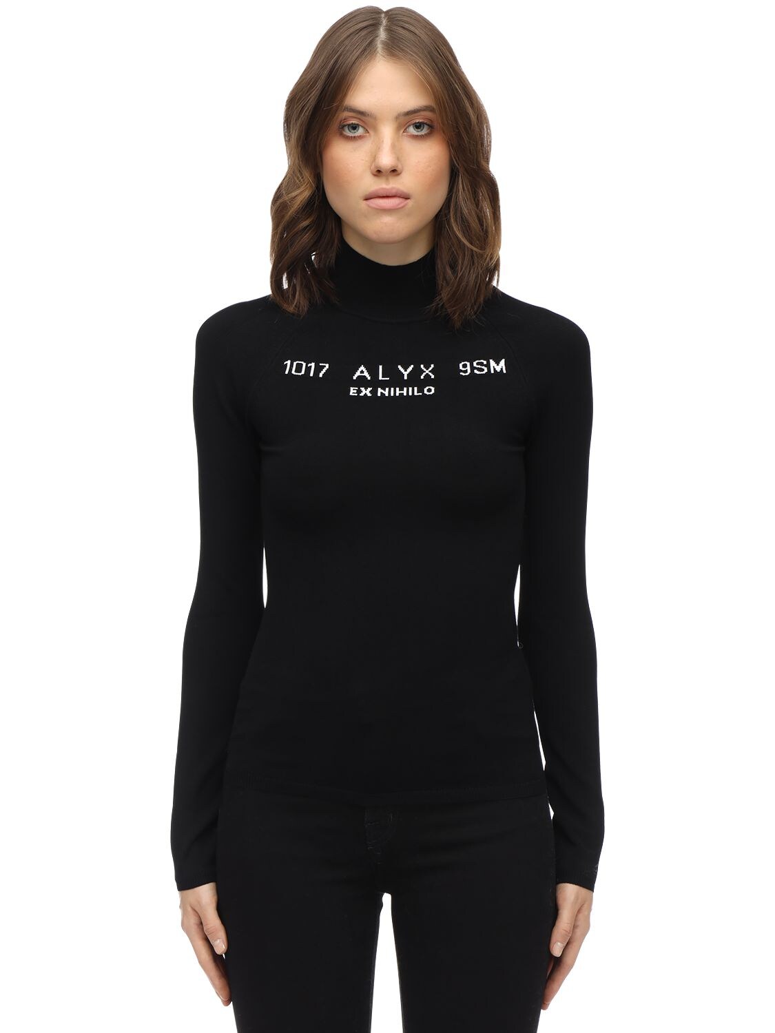 Alyx Logo Stretch Knit Turtle Neck Sweater In Black