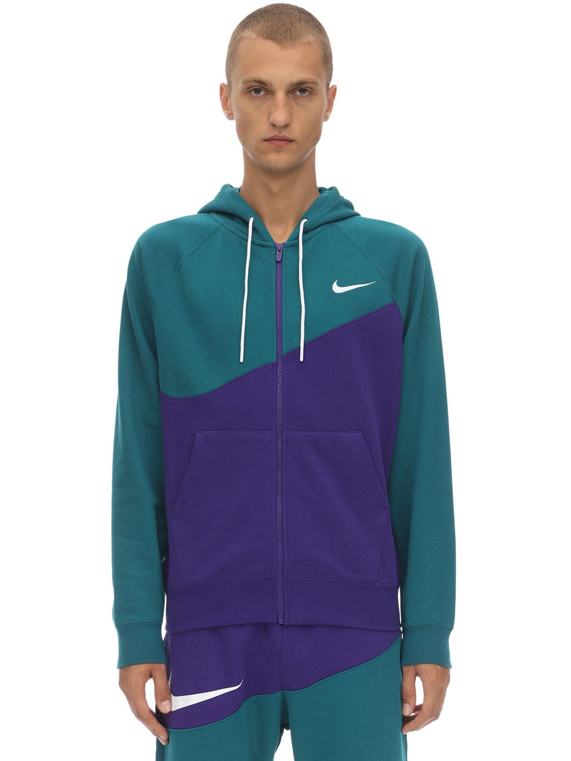 Nike Nsw Swoosh Fz Ft Cotton Blend Hoodie In Purple,teal