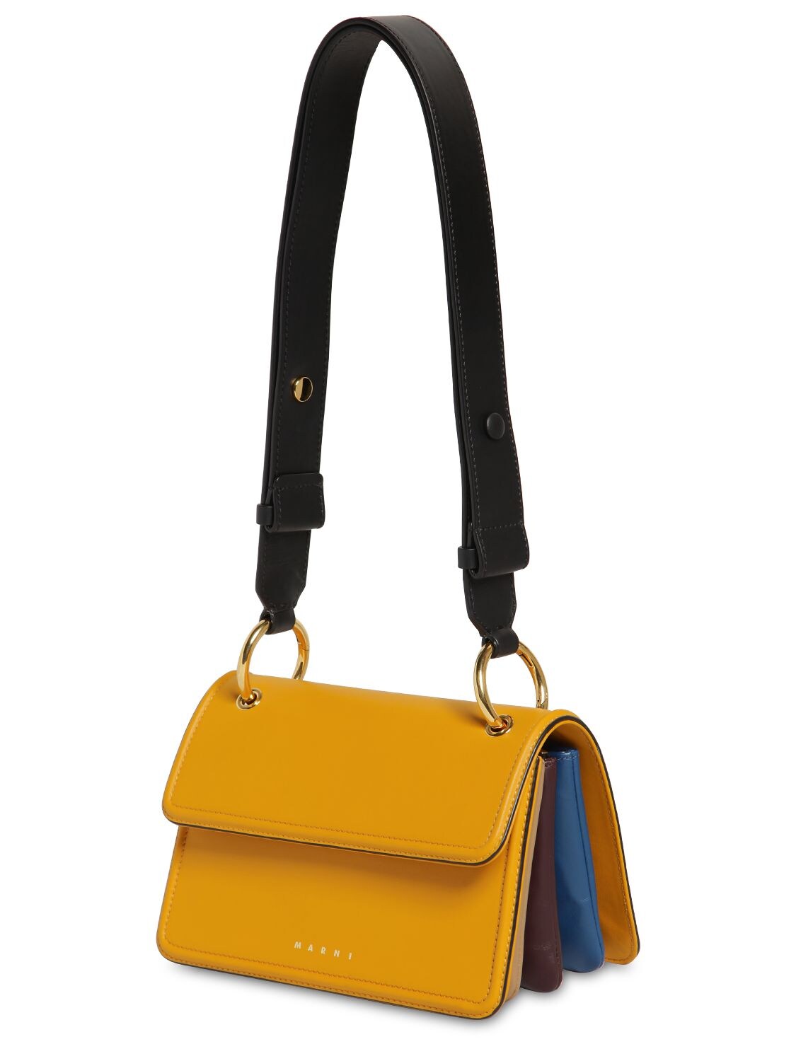 Marni Small Beat Leather Shoulder Bag In Yellow,multi