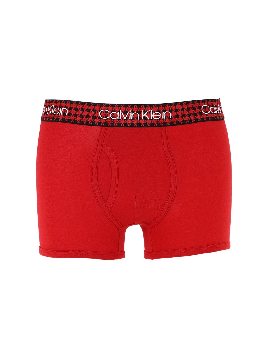 Calvin Klein Underwear Check Logo Elastic Briefs In Red