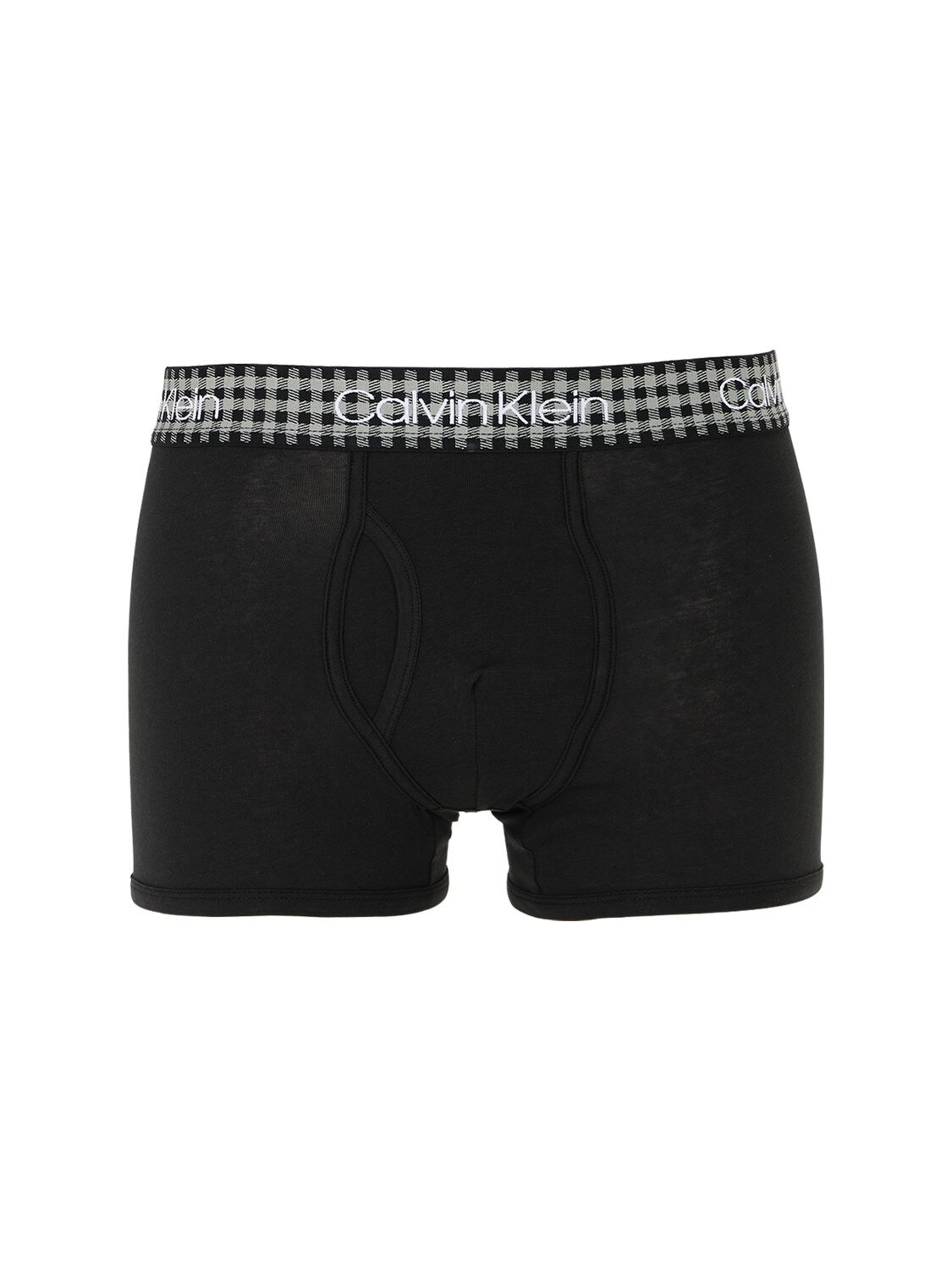 Calvin Klein Underwear Check Logo Elastic Briefs In Black